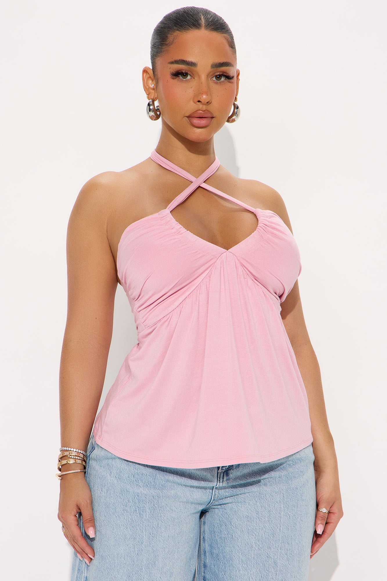 New Connection Ruched Halter Top - Pink