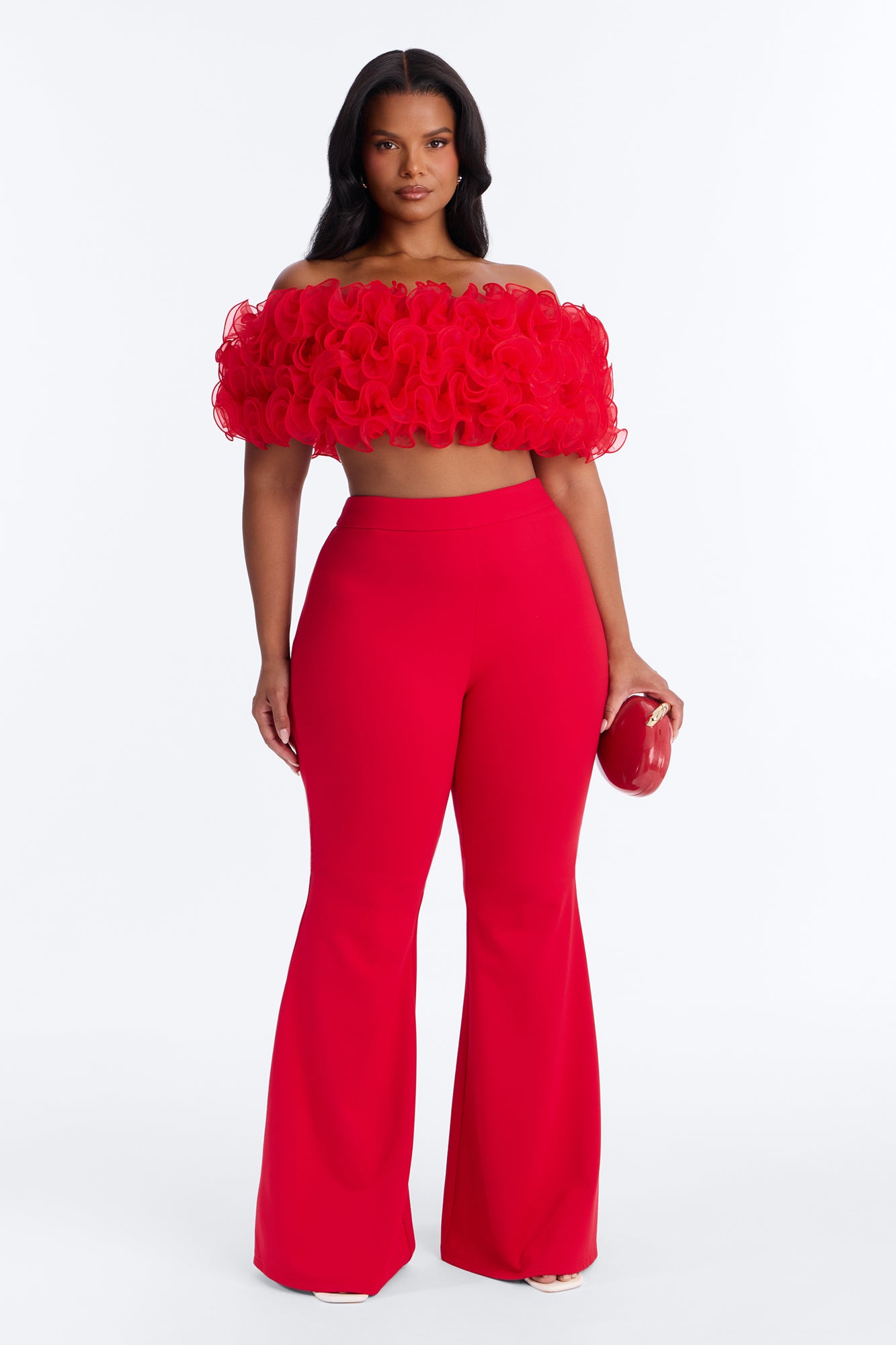 Ruby Ruffle Flare Pant Set - Red