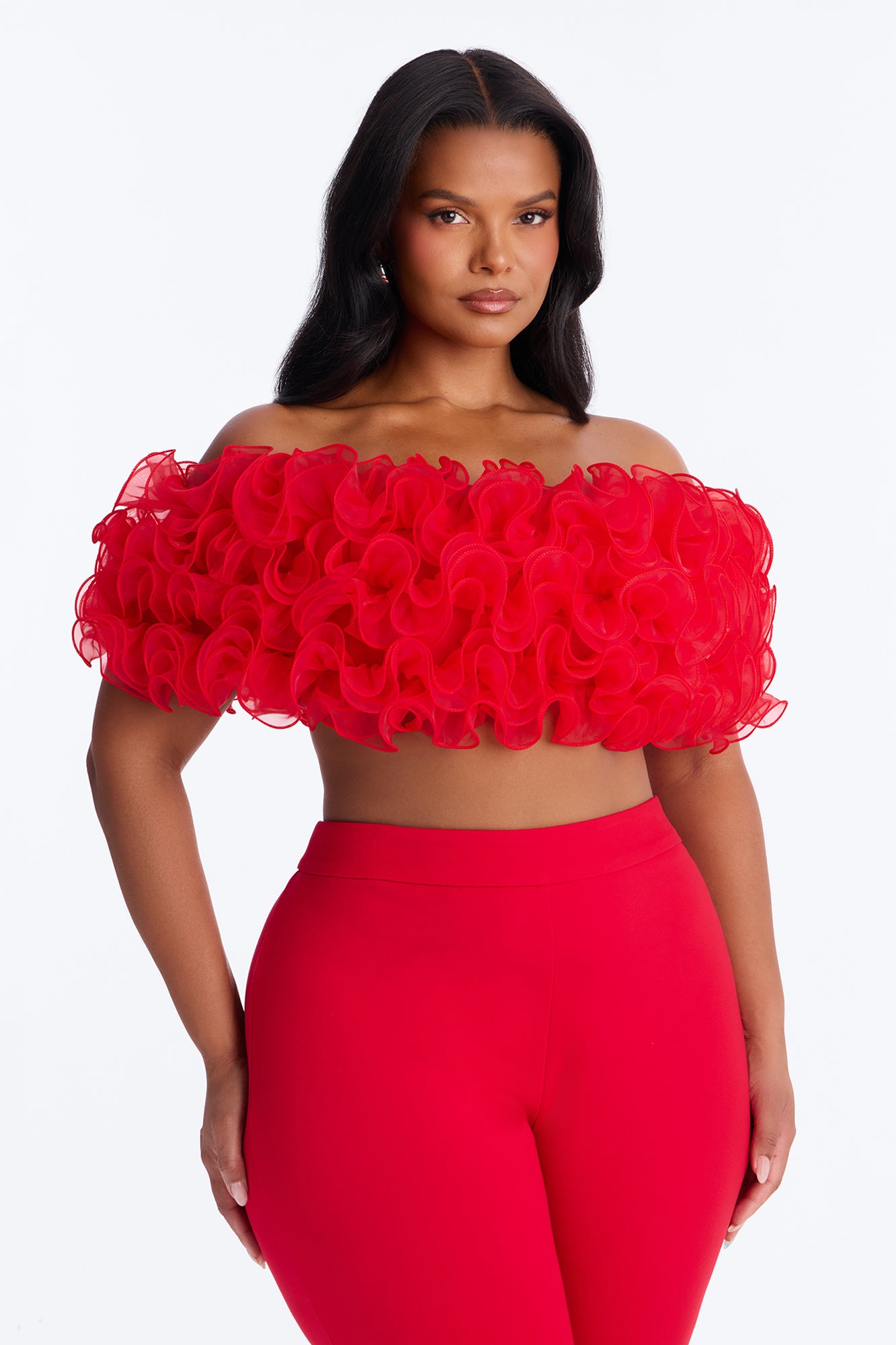 Ruby Ruffle Flare Pant Set - Red