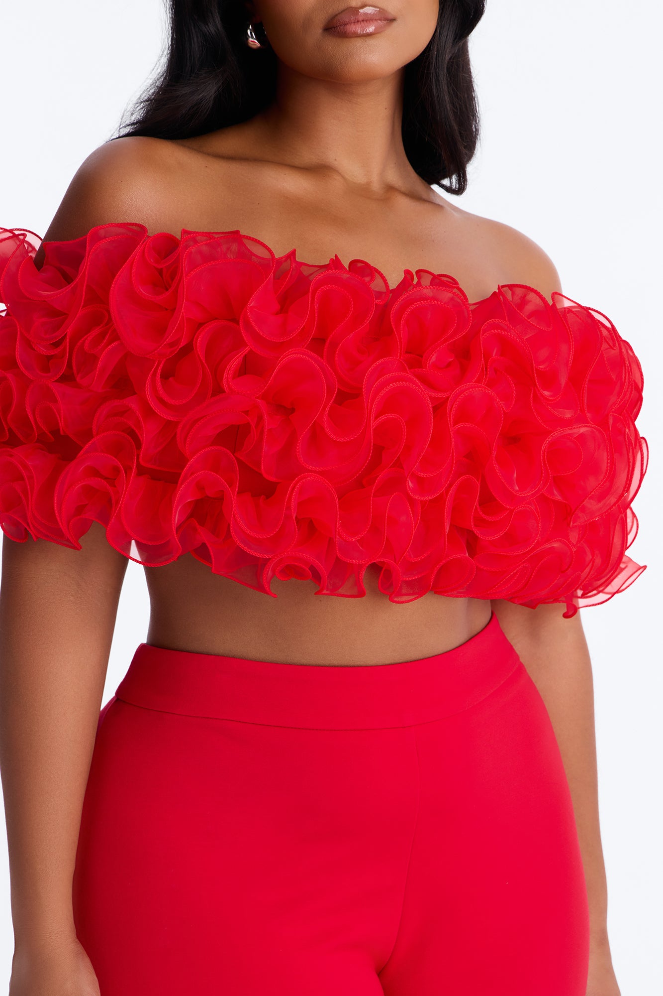 Ruby Ruffle Flare Pant Set - Red