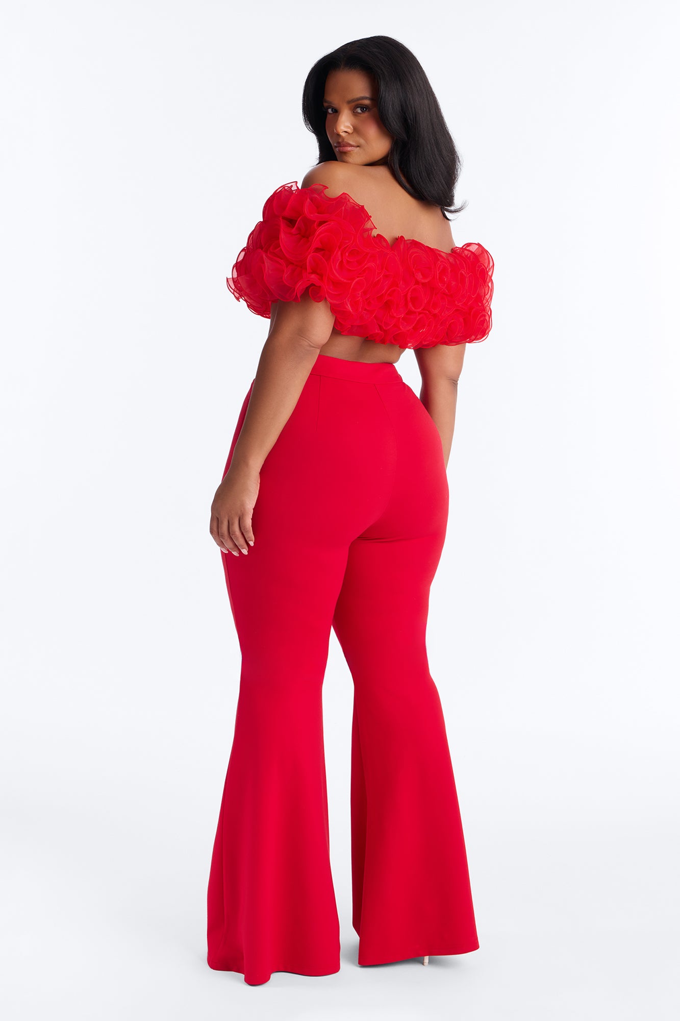 Ruby Ruffle Flare Pant Set - Red