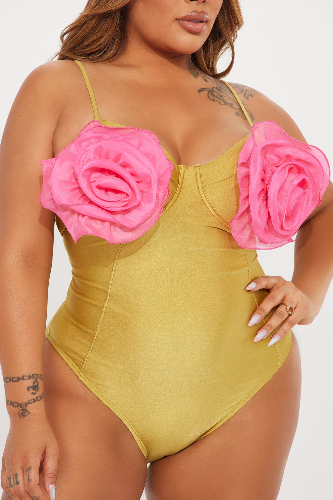 Genevieve Flower 1 Piece Swimsuit - Gold/Pink