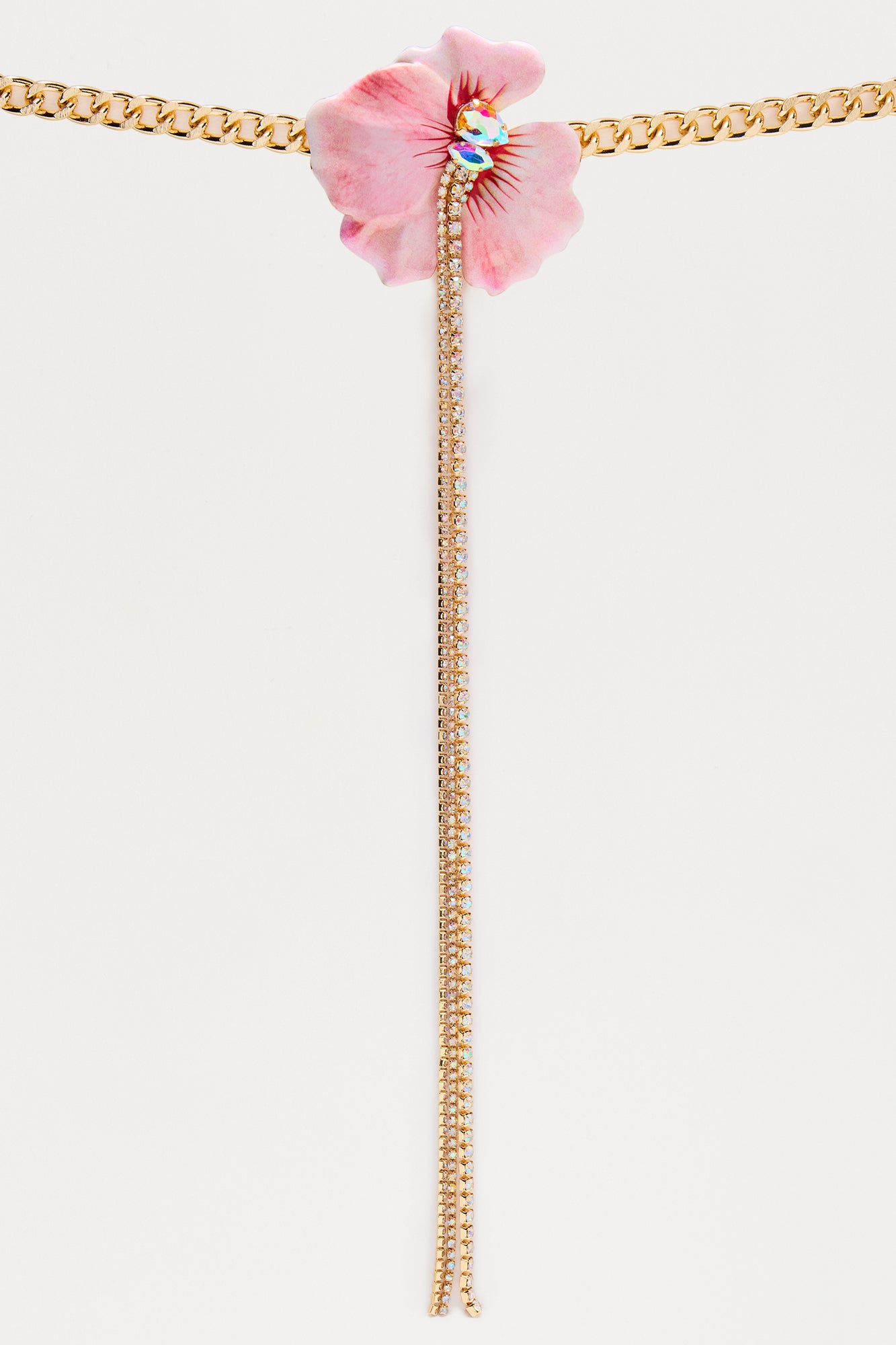 3D Floral Rhinestones Lariat Necklace - Pink/combo