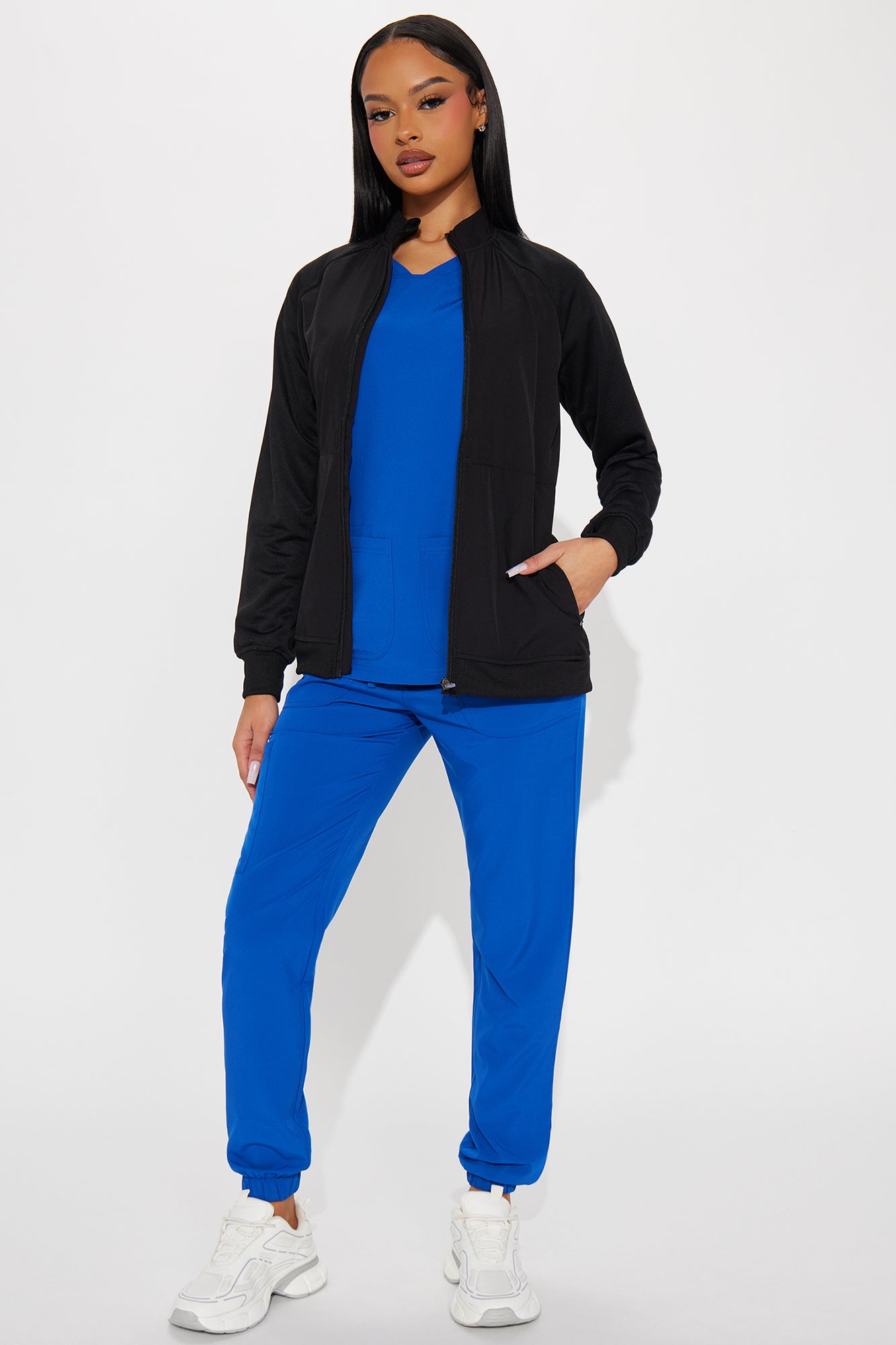 Full Shift Stretch Scrub Uniform Zip Up Jacket - Black