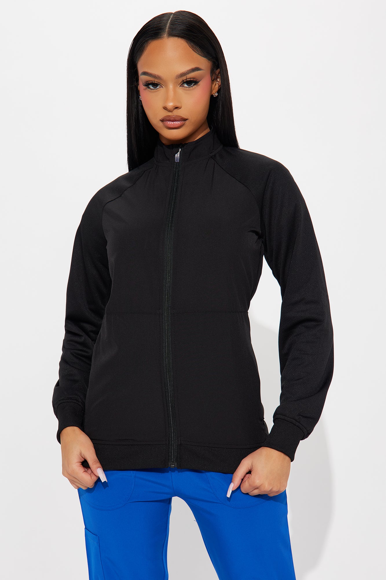 Full Shift Stretch Scrub Uniform Zip Up Jacket - Black
