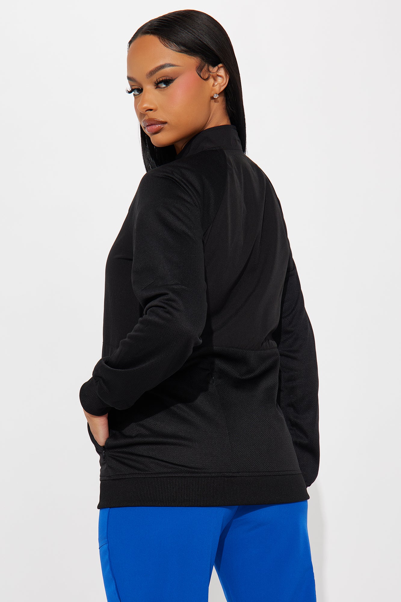 Full Shift Stretch Scrub Uniform Zip Up Jacket - Black