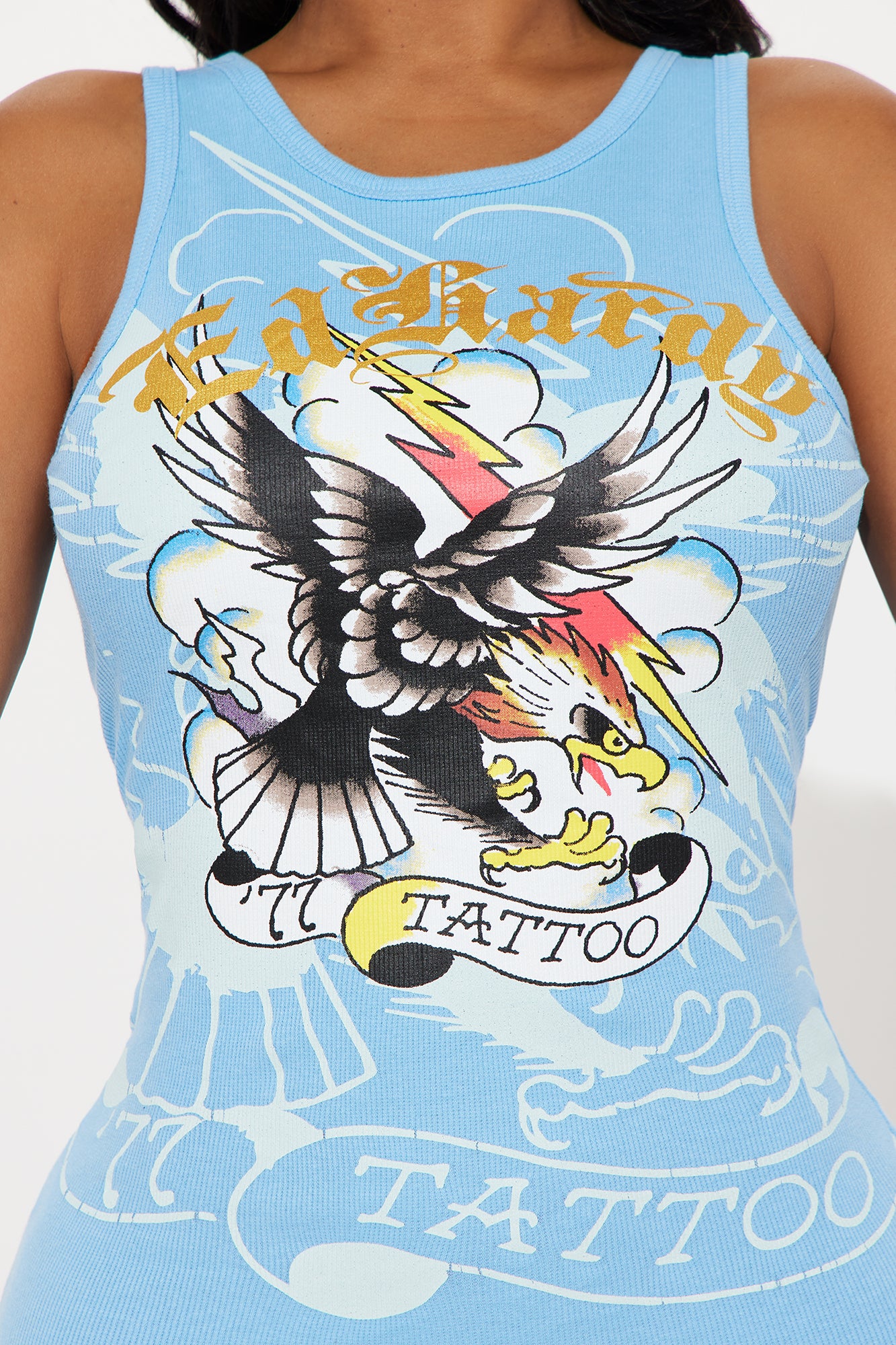 Ed Hardy Eagle Rib Tank Mini Dress - Blue