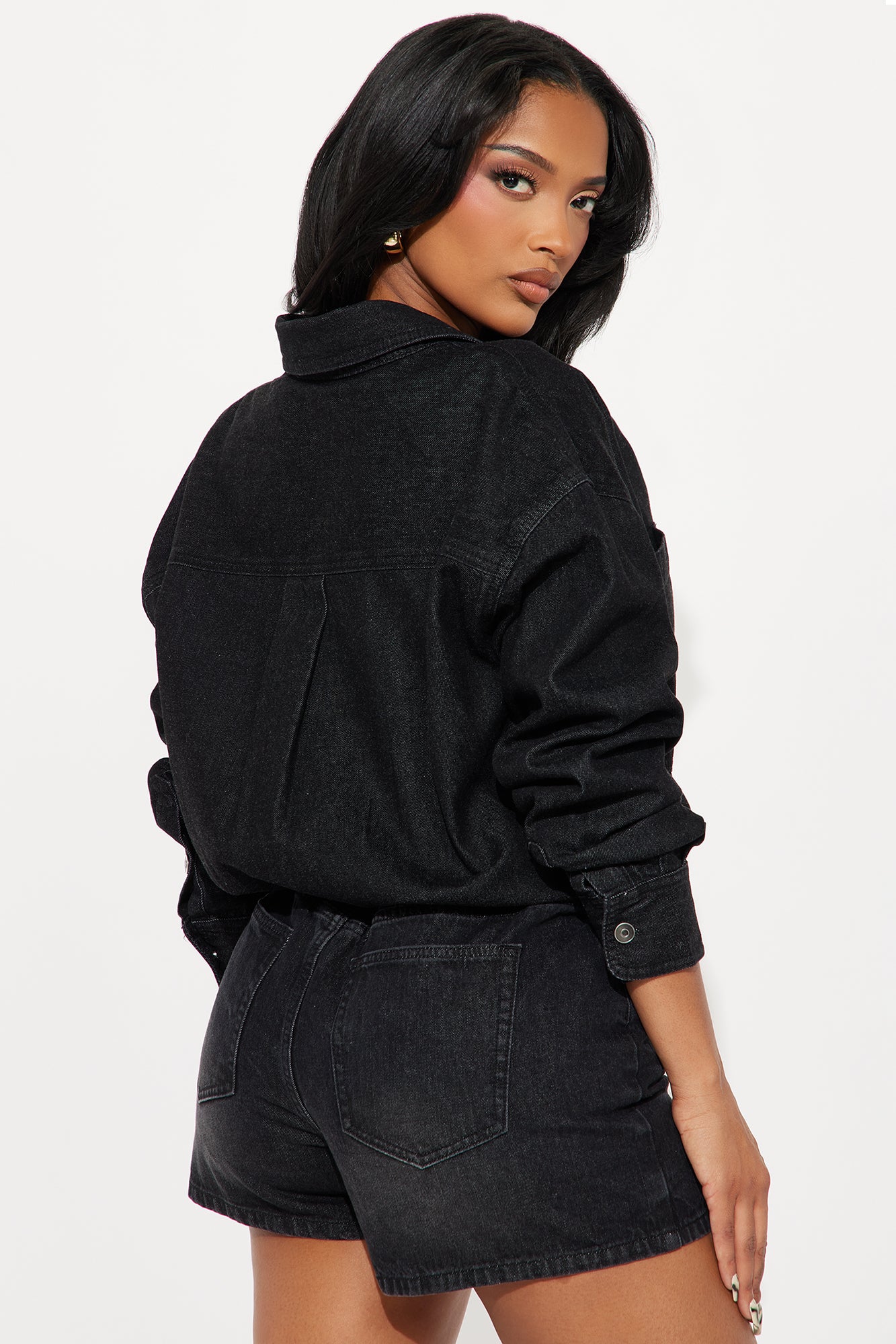 Farmer's Market Cutie Denim Romper - Black