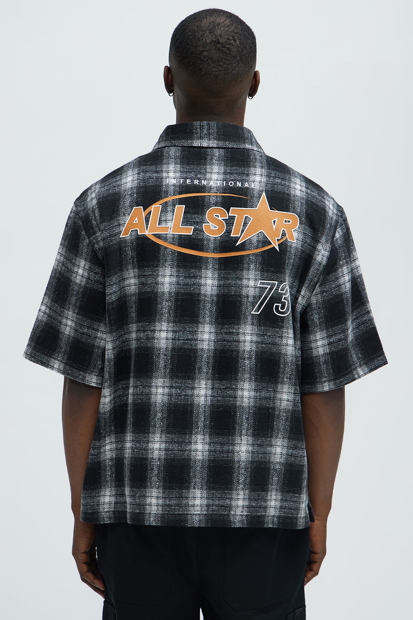 All Star Plaid Button Down Cropped Short Sleeve Shirt - Black/combo