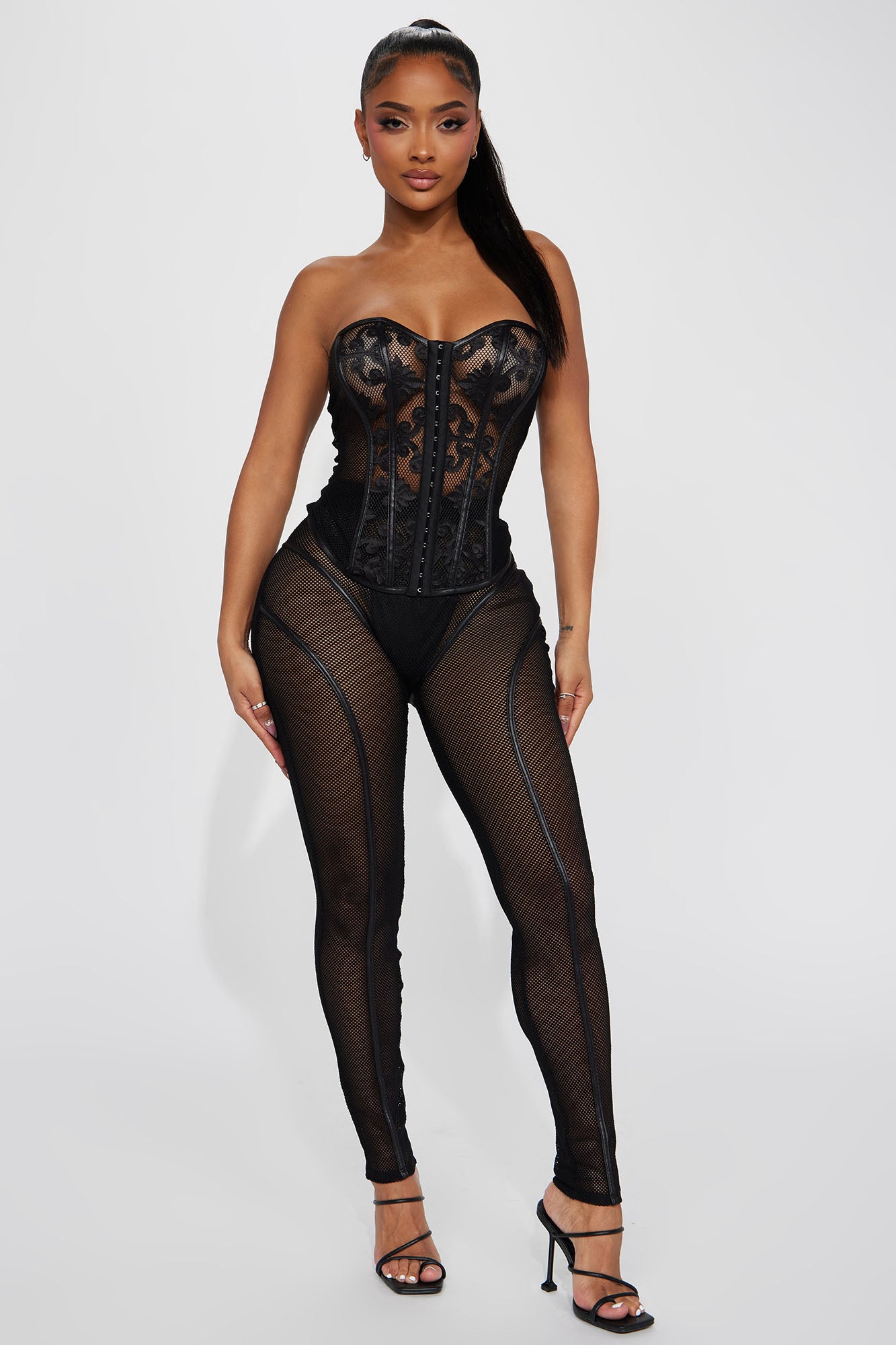 Having The Attention Fishnet Legging Set - Black