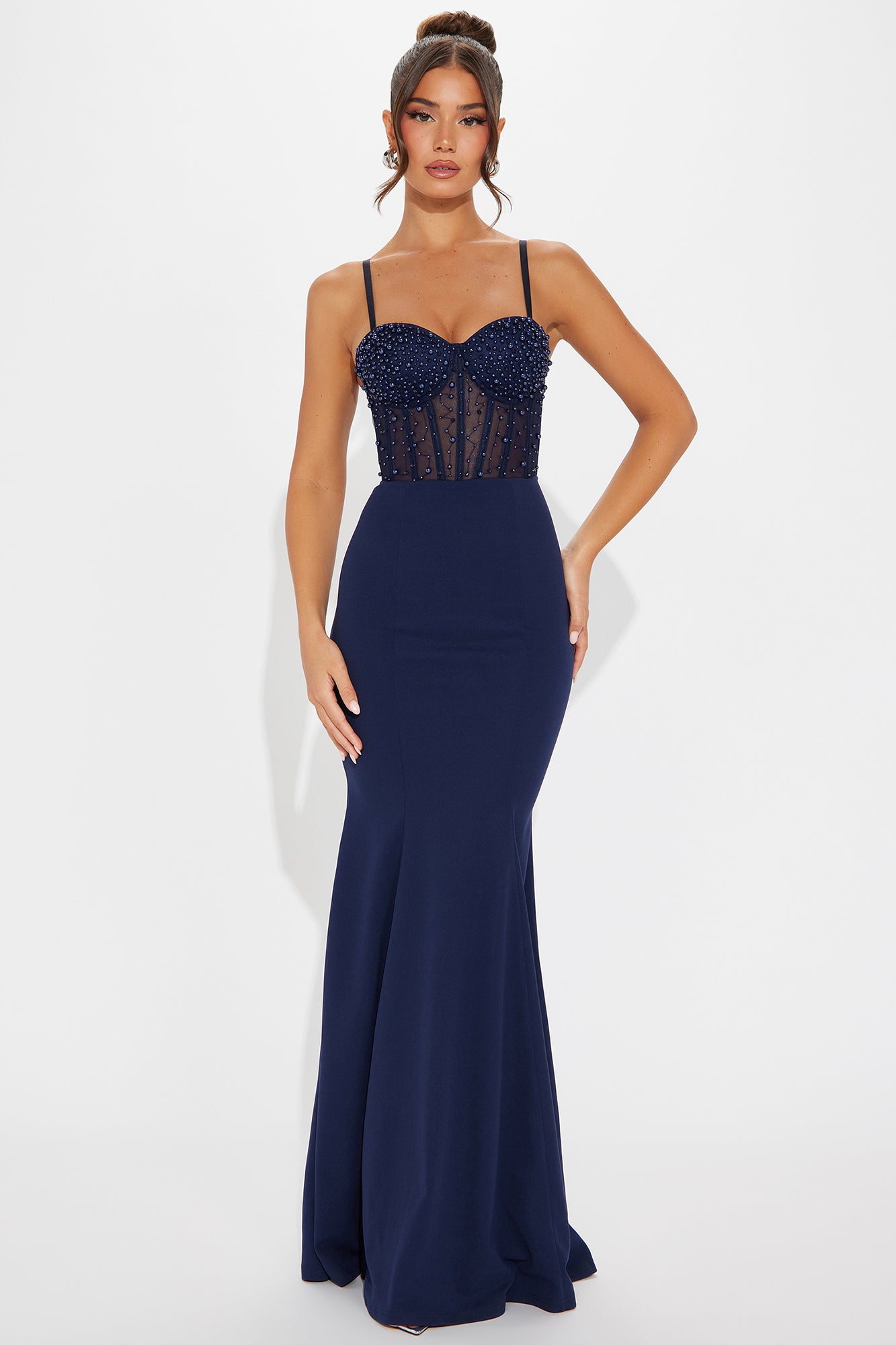 Bella Embellished Gown - Navy
