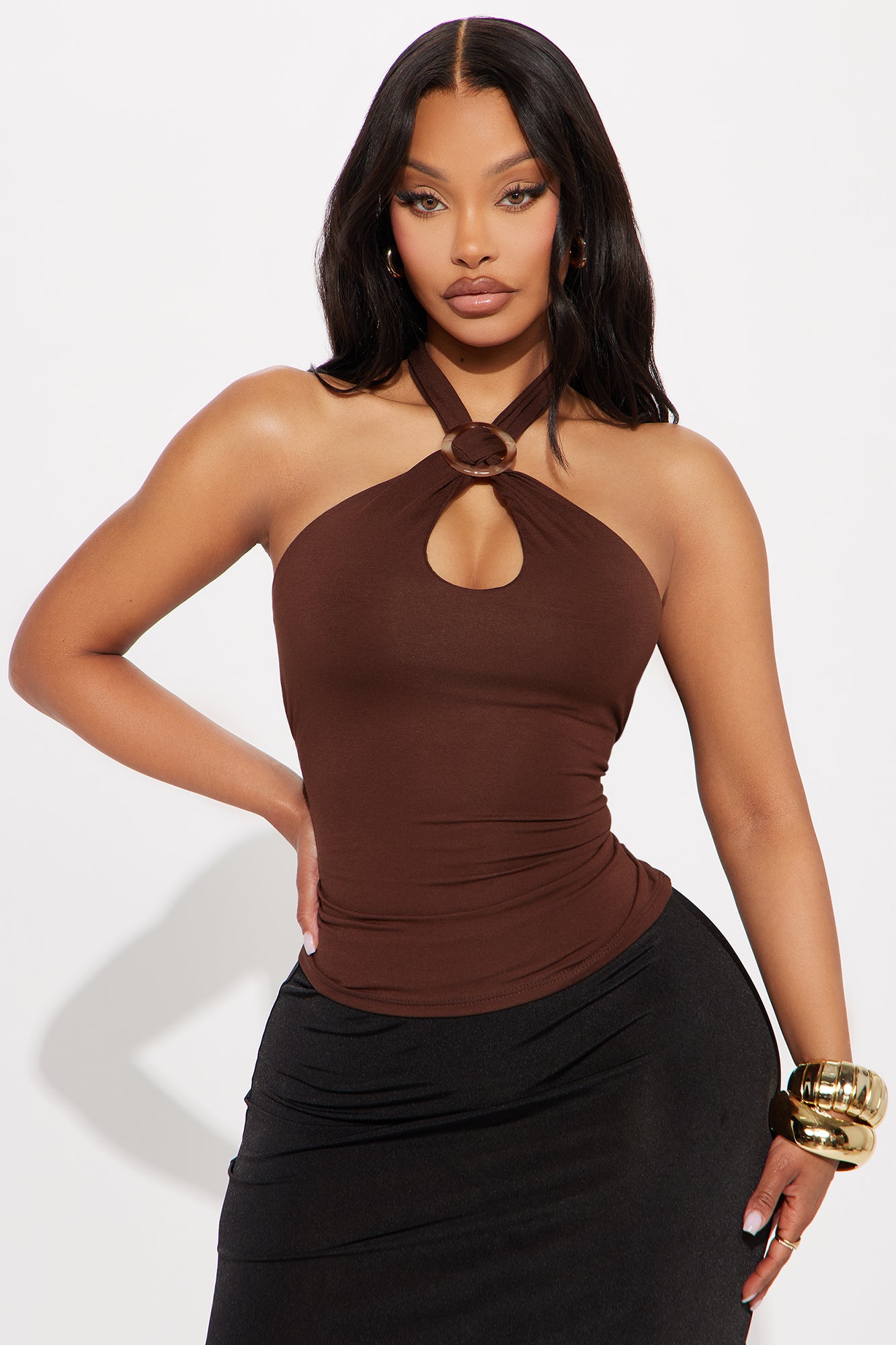 Shared Sunsets Y-Neck Halter Top - Brown