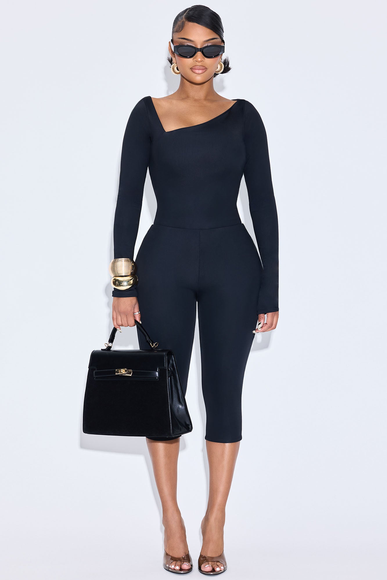 Darcie Double Lined Capri Pant Set - Black