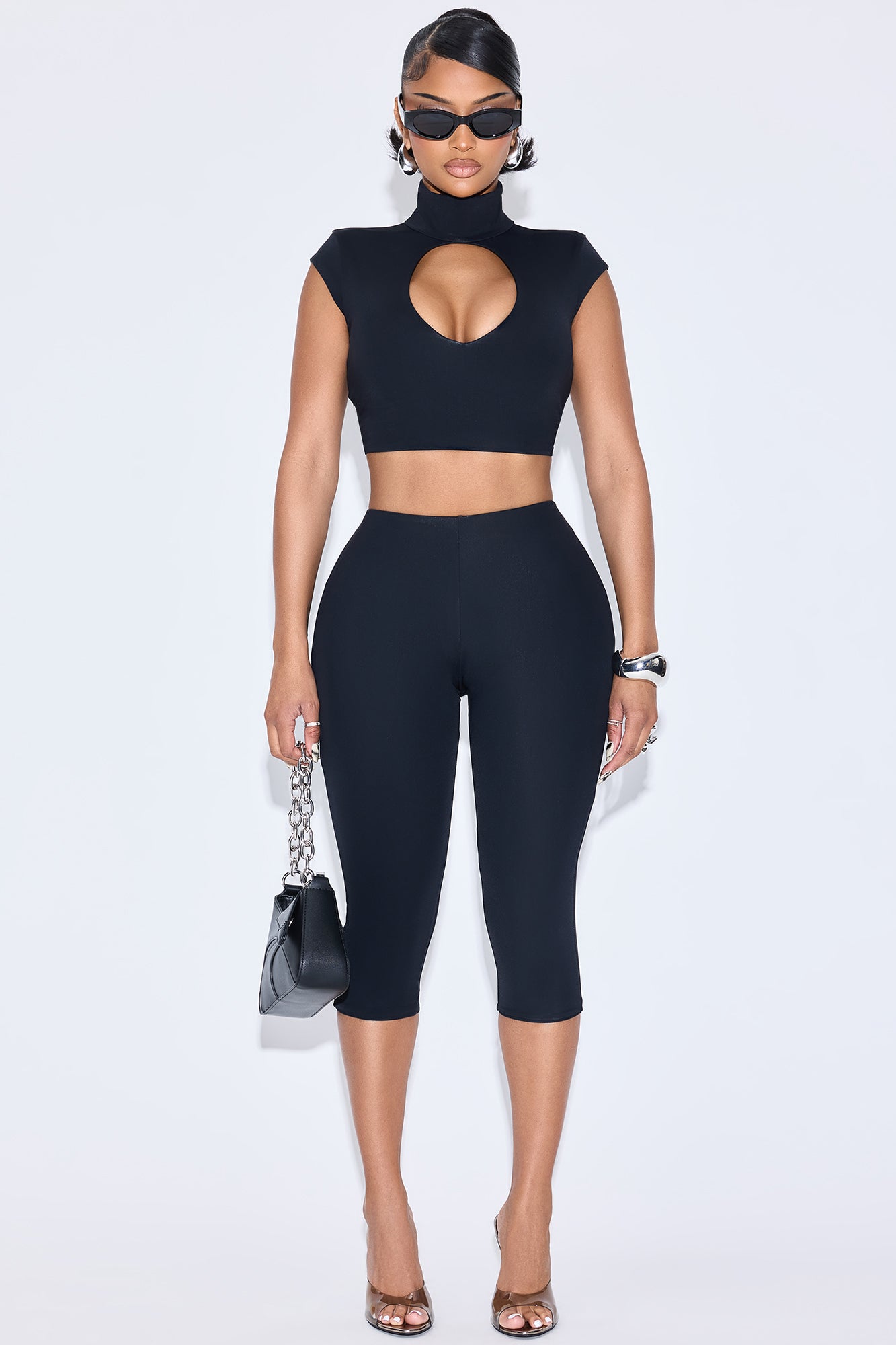 Jayla Double Lined Capri Pant Set - Black