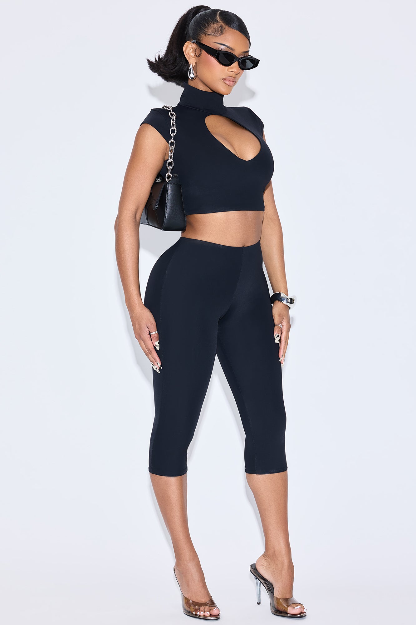 Jayla Double Lined Capri Pant Set - Black