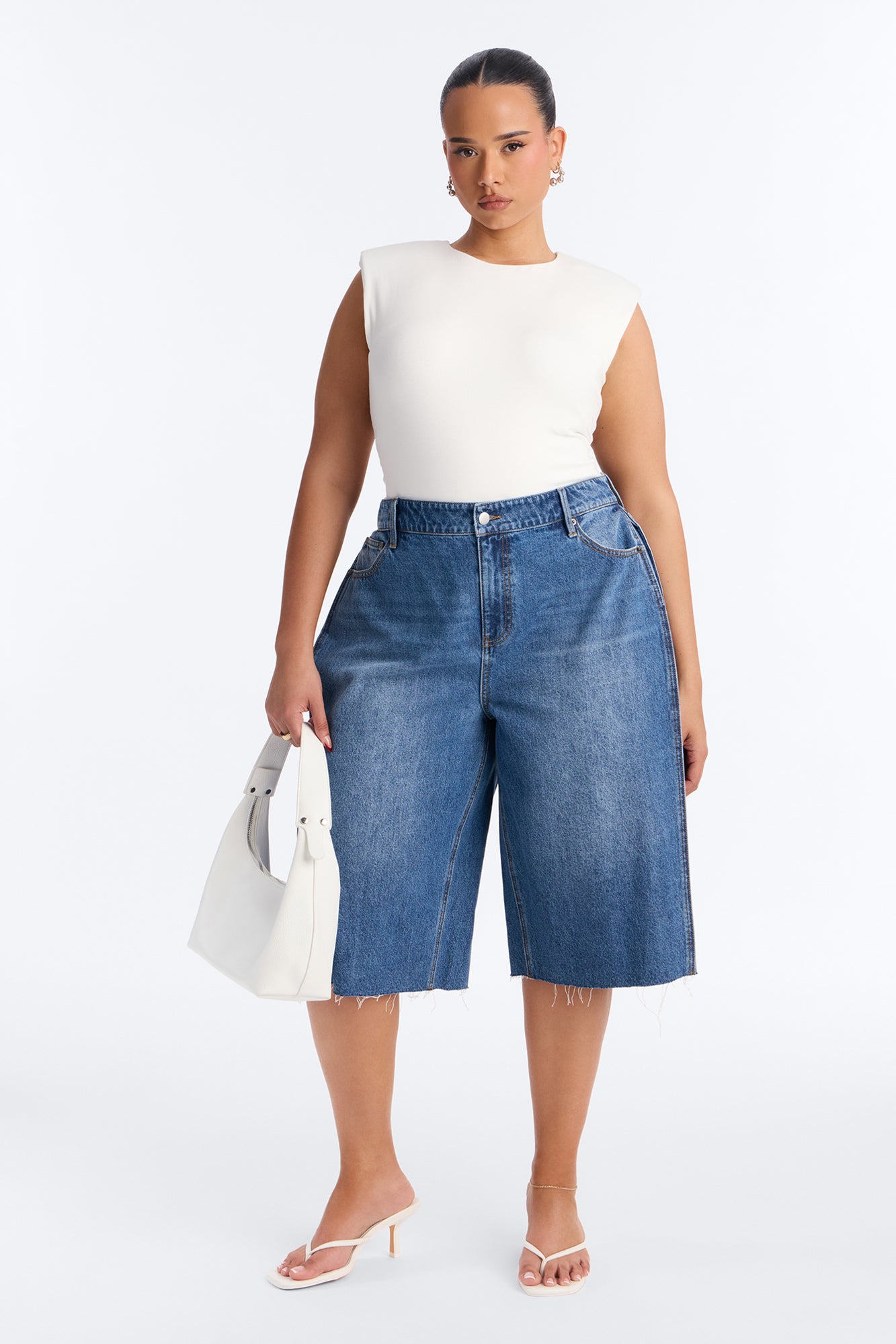 Aleksa Pleated Non Stretch Denim Jorts - Dark Wash