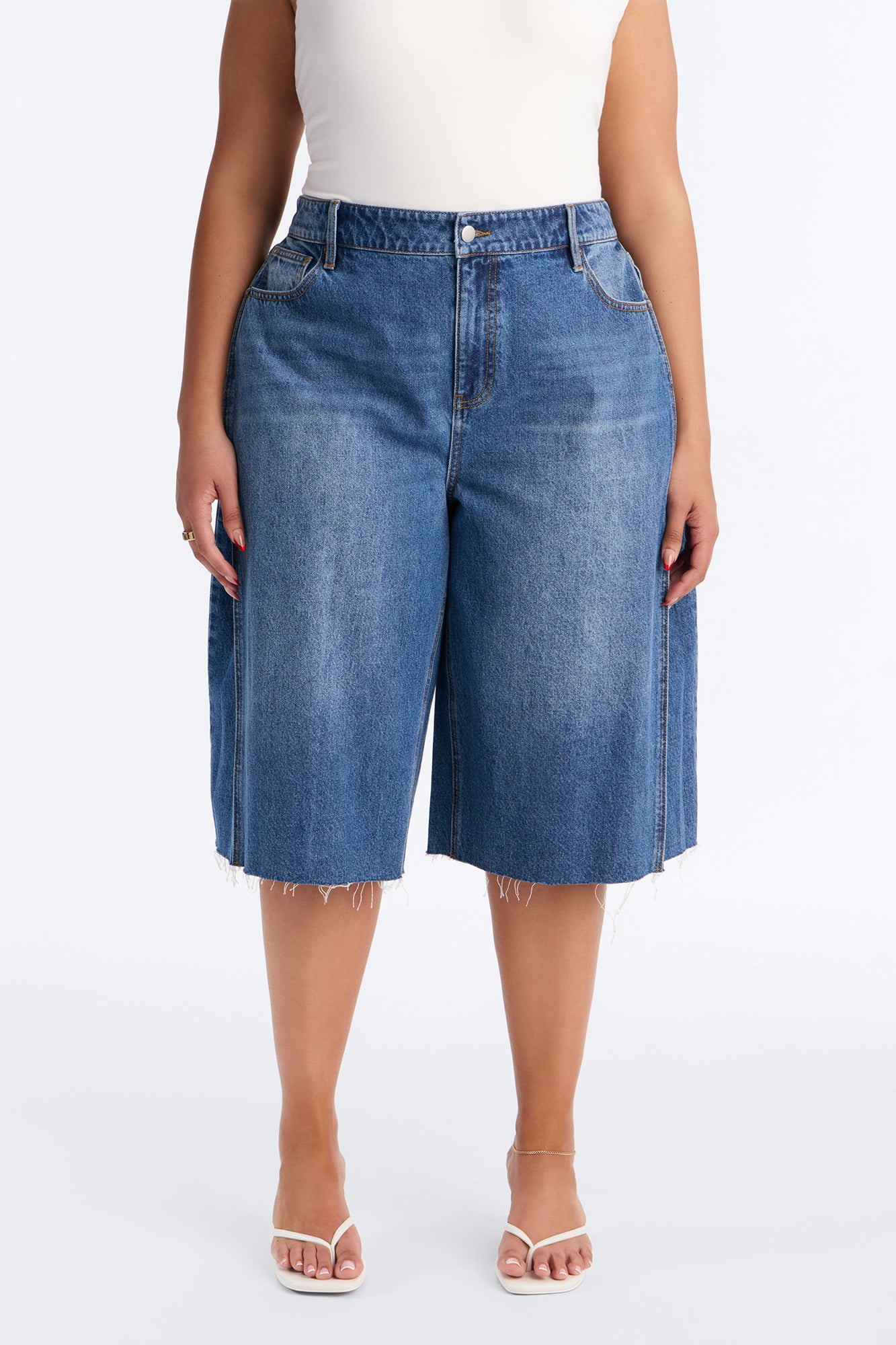 Aleksa Pleated Non Stretch Denim Jorts - Dark Wash