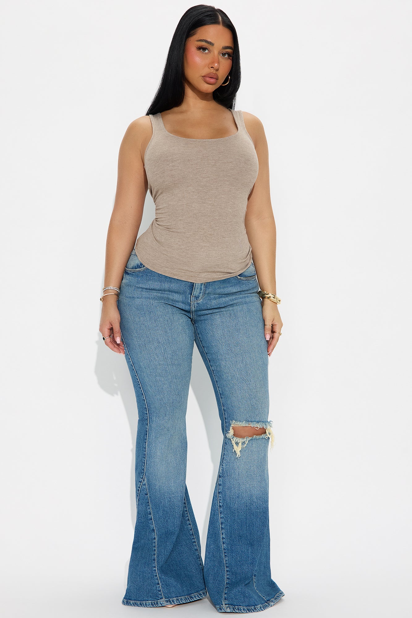 Madison Basic Square Neck Tank Top - Mocha