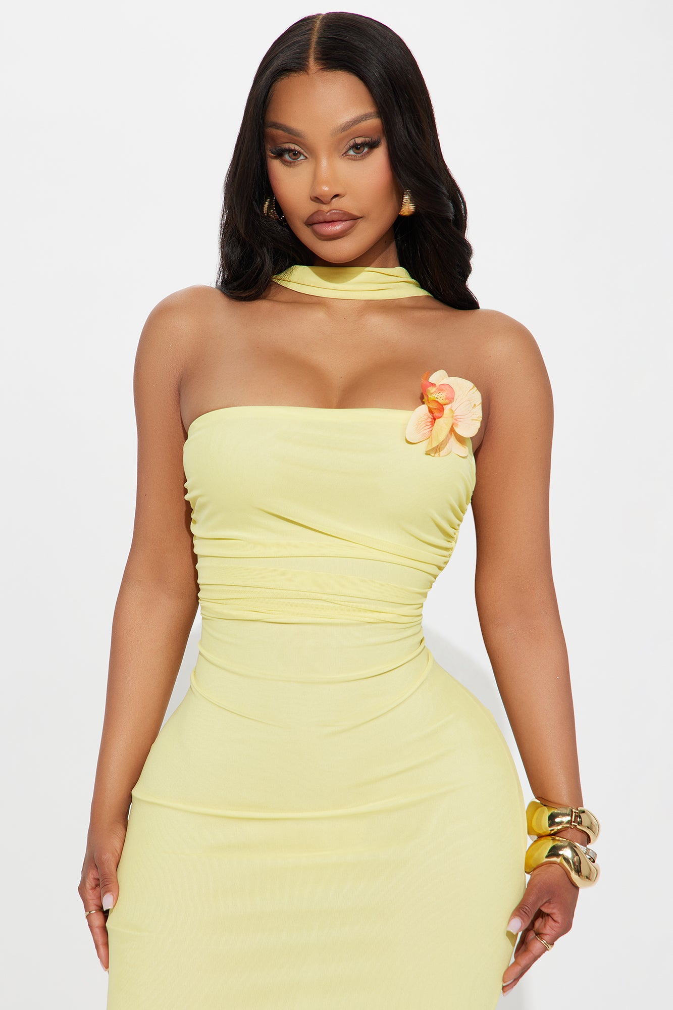 Rosa Mesh Strapless Maxi Dress - Yellow