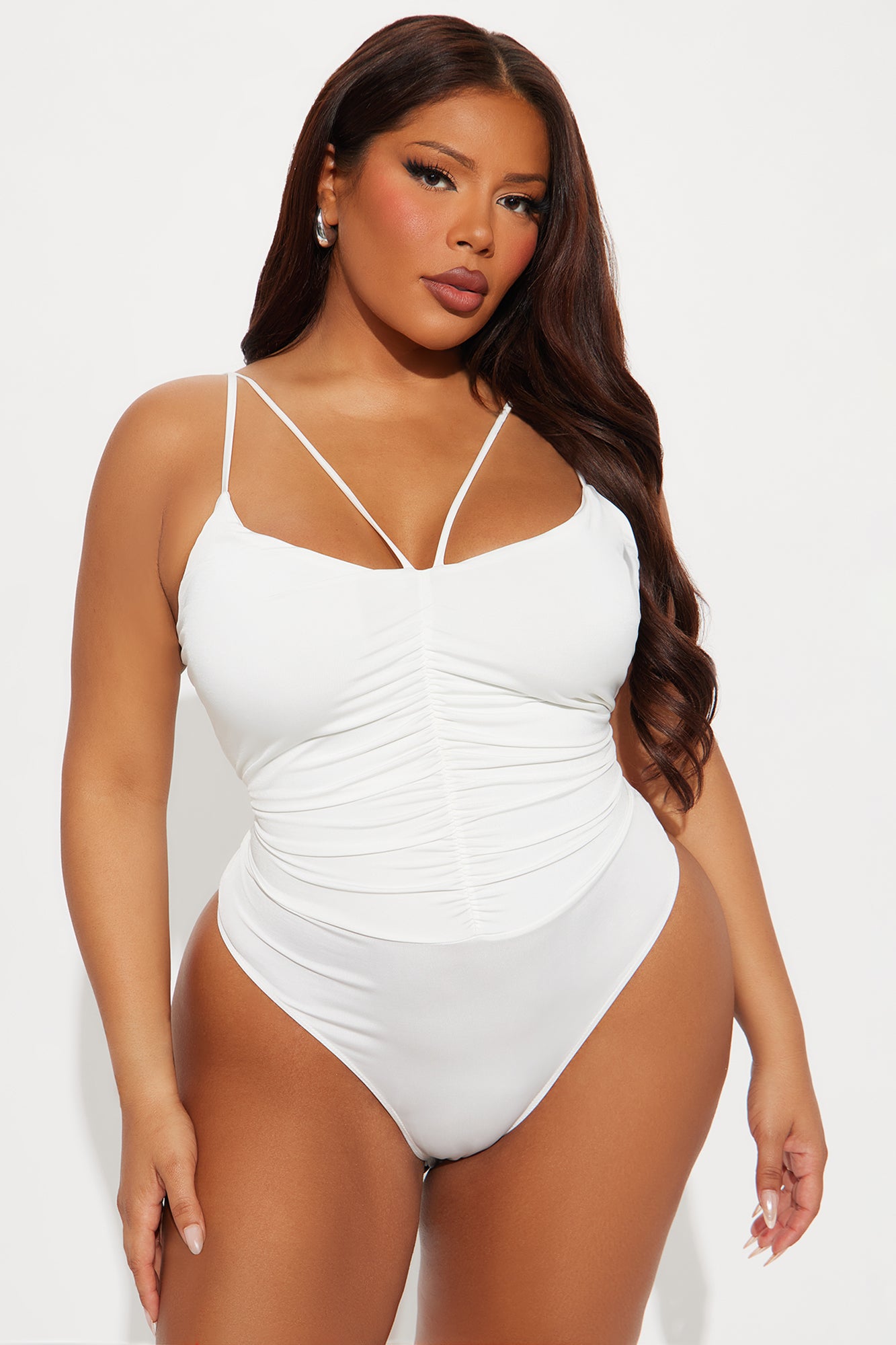 Intense Feeling Ruched Bodysuit - White