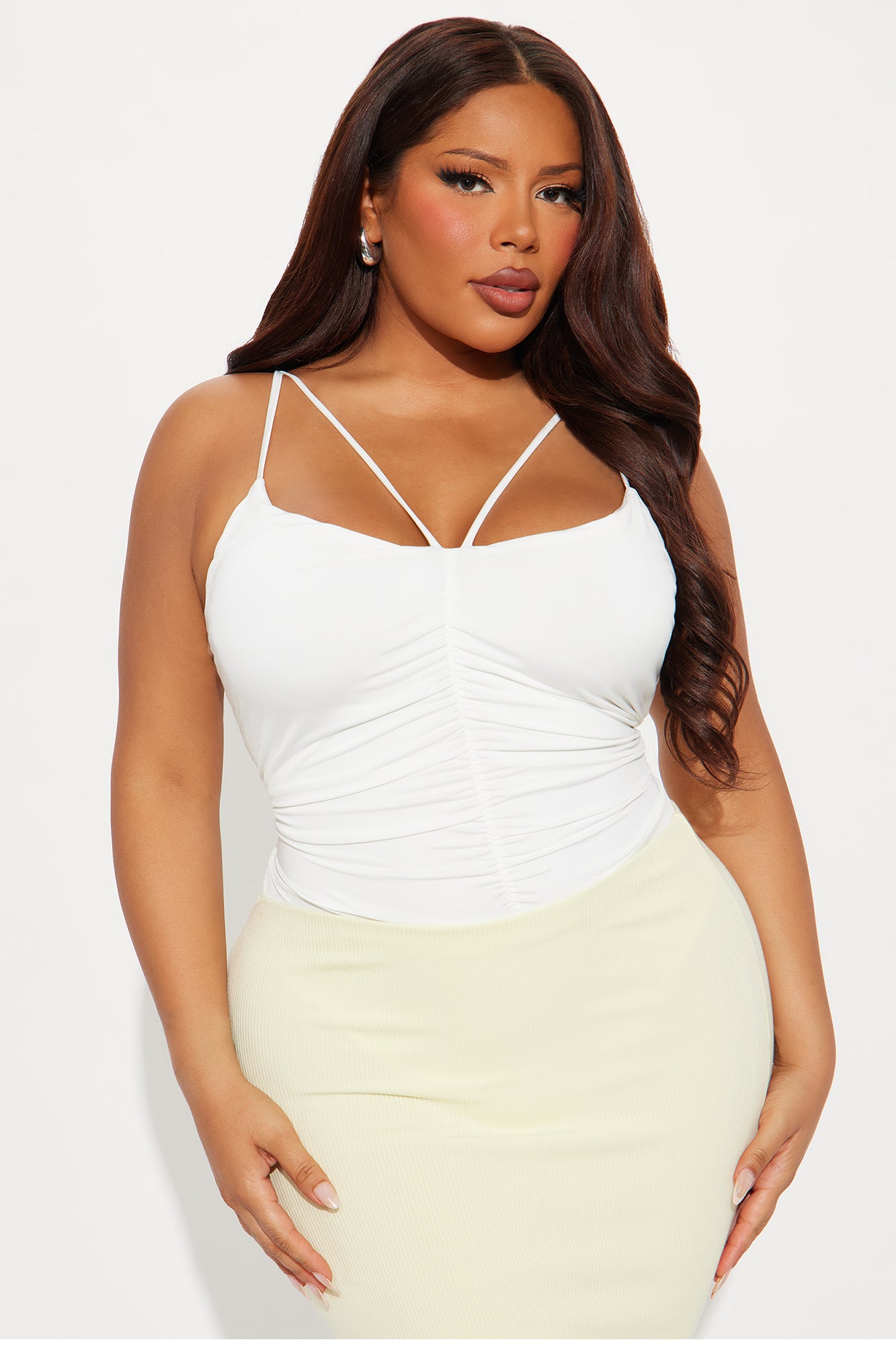 Intense Feeling Ruched Bodysuit - White