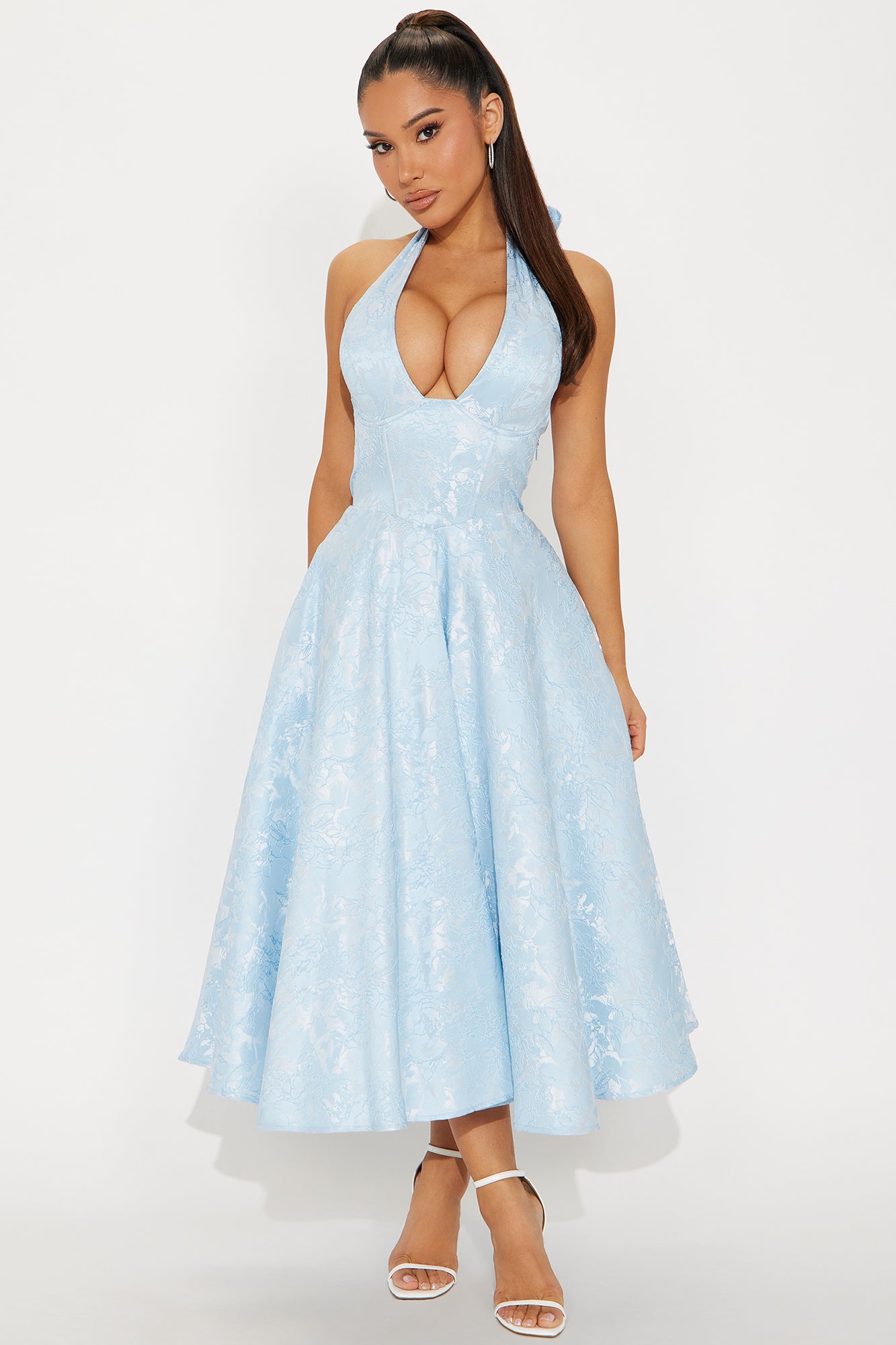 Ellington Jacquard Halter Midi Dress - Light Blue