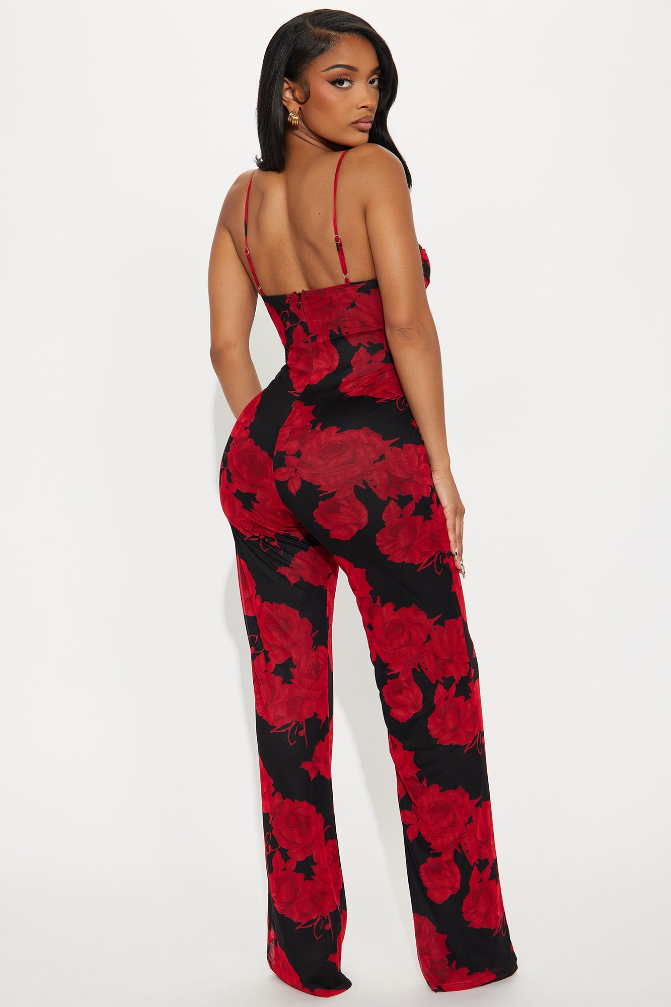 Olivia Rose Mesh Jumpsuit - Black/Red