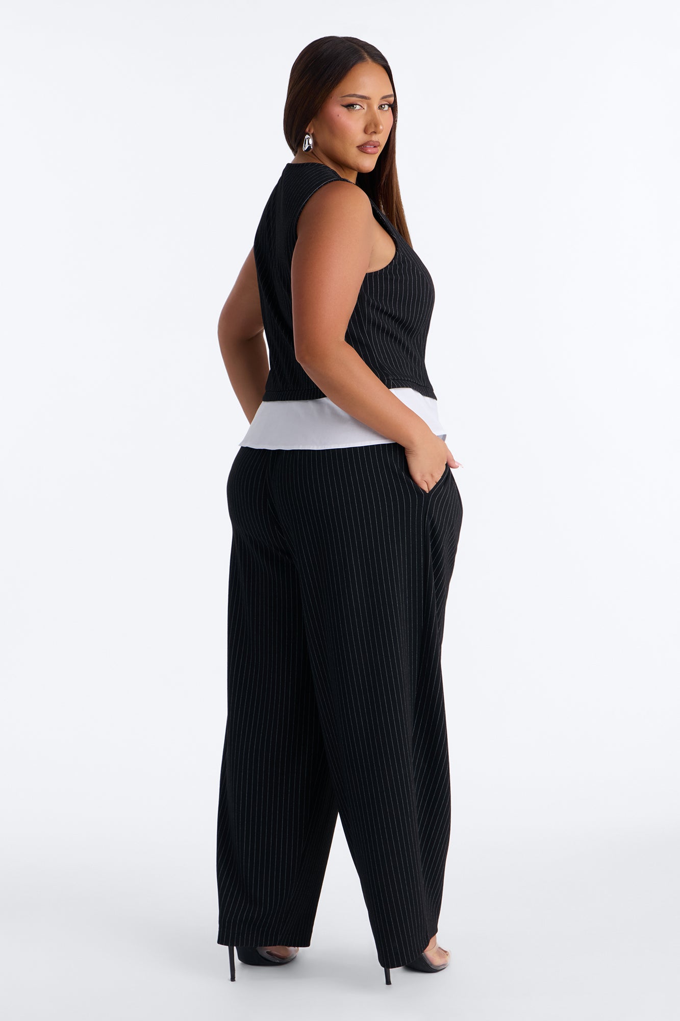 Prime Time Pinstripe Barrel Pant Set - Black