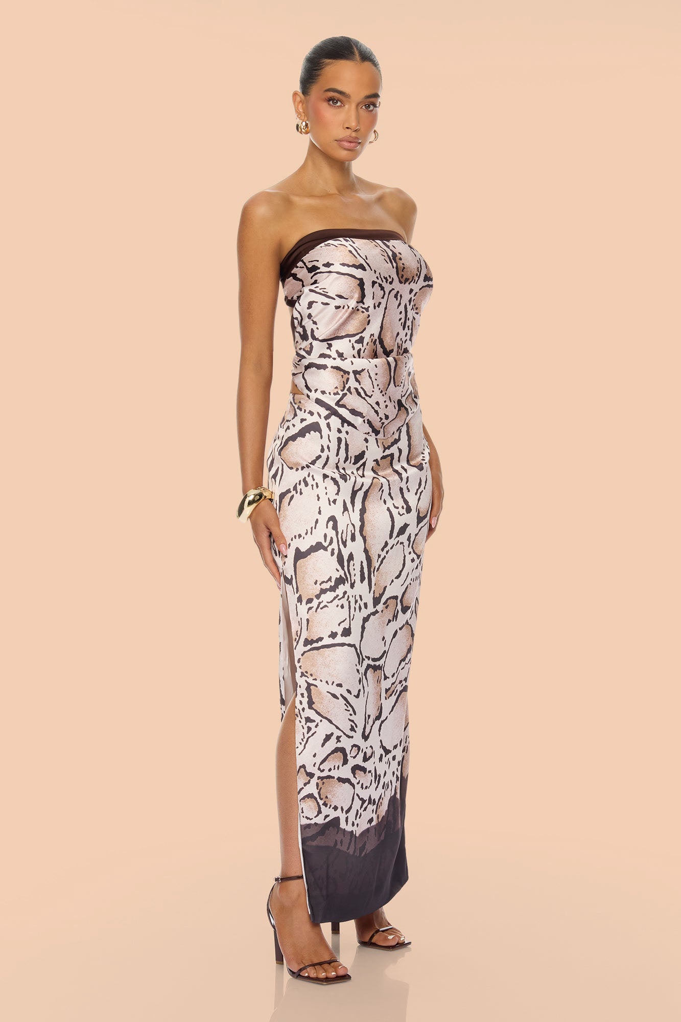 Raelynn Satin Halter Skirt Set - Brown/combo