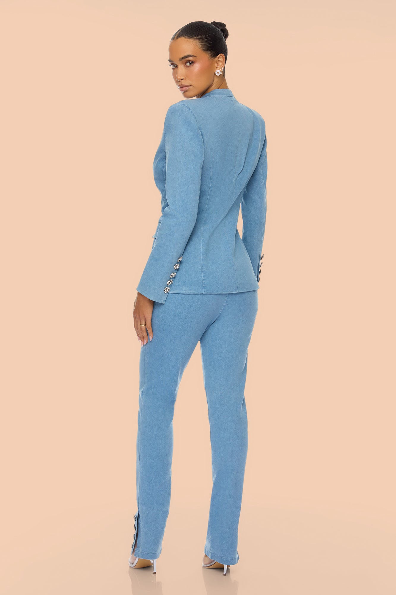 Shantel Denim Blazer Pant Set - Light Wash