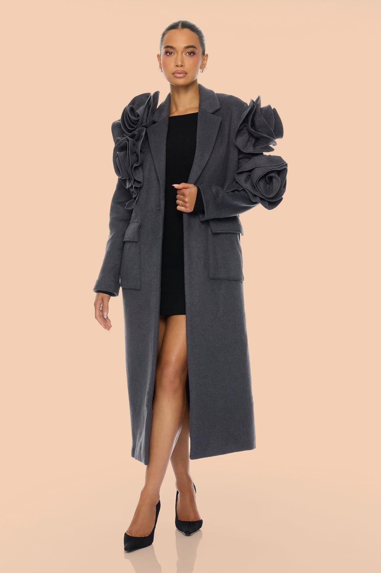 City Rose Wool Coat - Charcoal