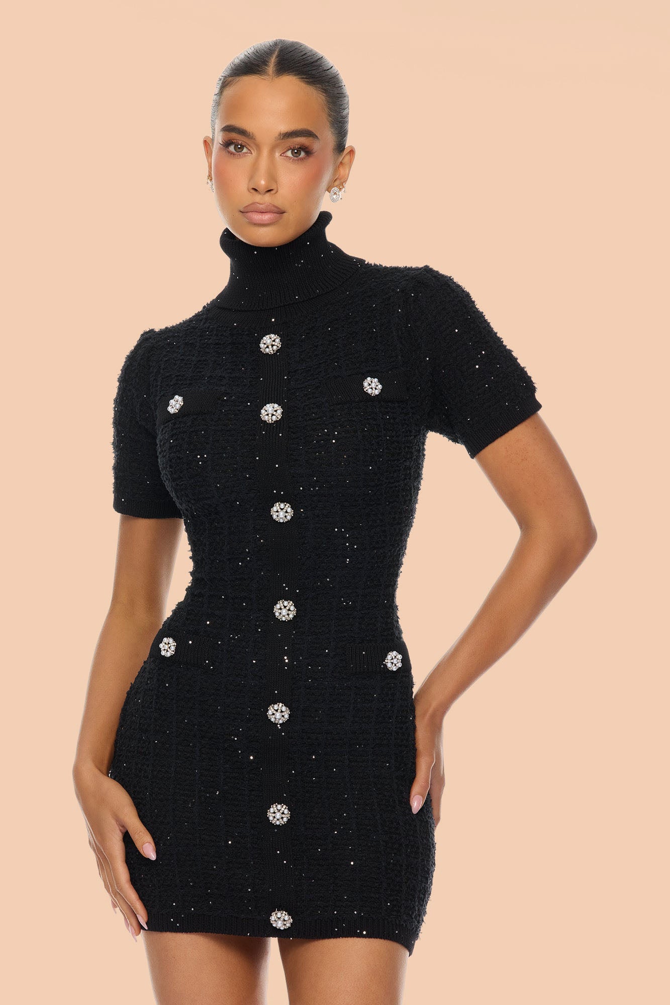 As If Embellished Tweed Mini Dress - Black