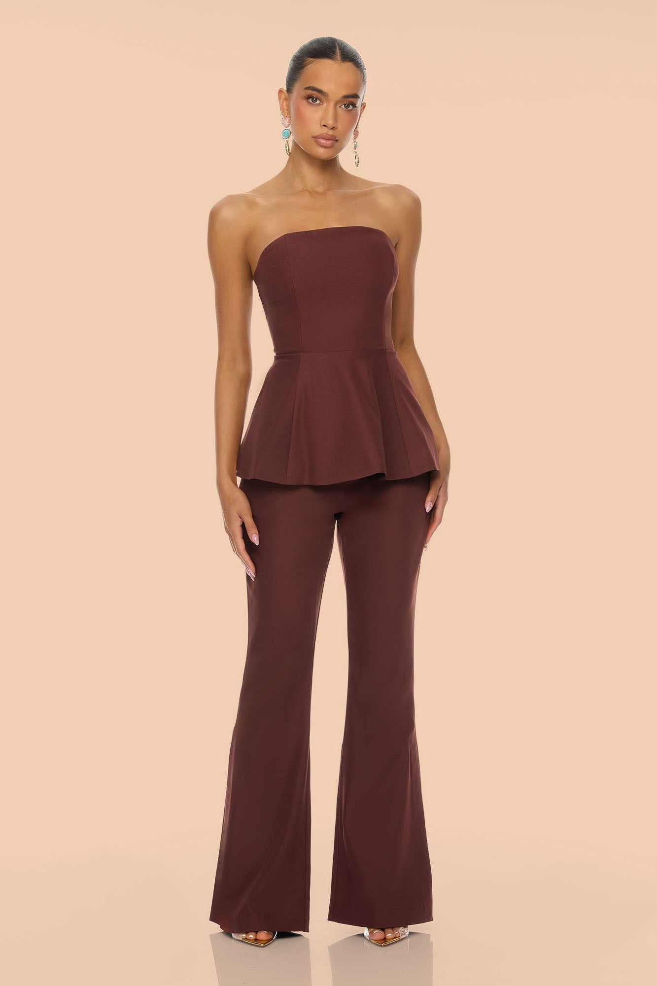 Sweet Escape Peplum Pant Set - Chocolate