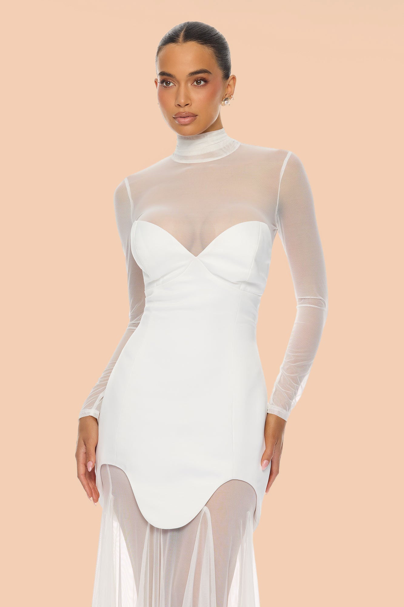 Serene 2 Piece Mesh Maxi Dress Set - White