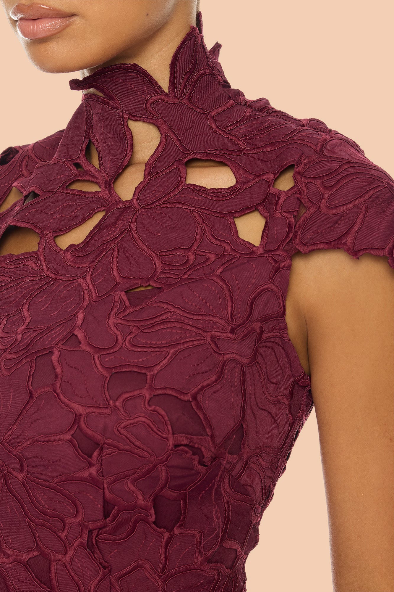 One And Only Embroidered Midi Dress - Wine