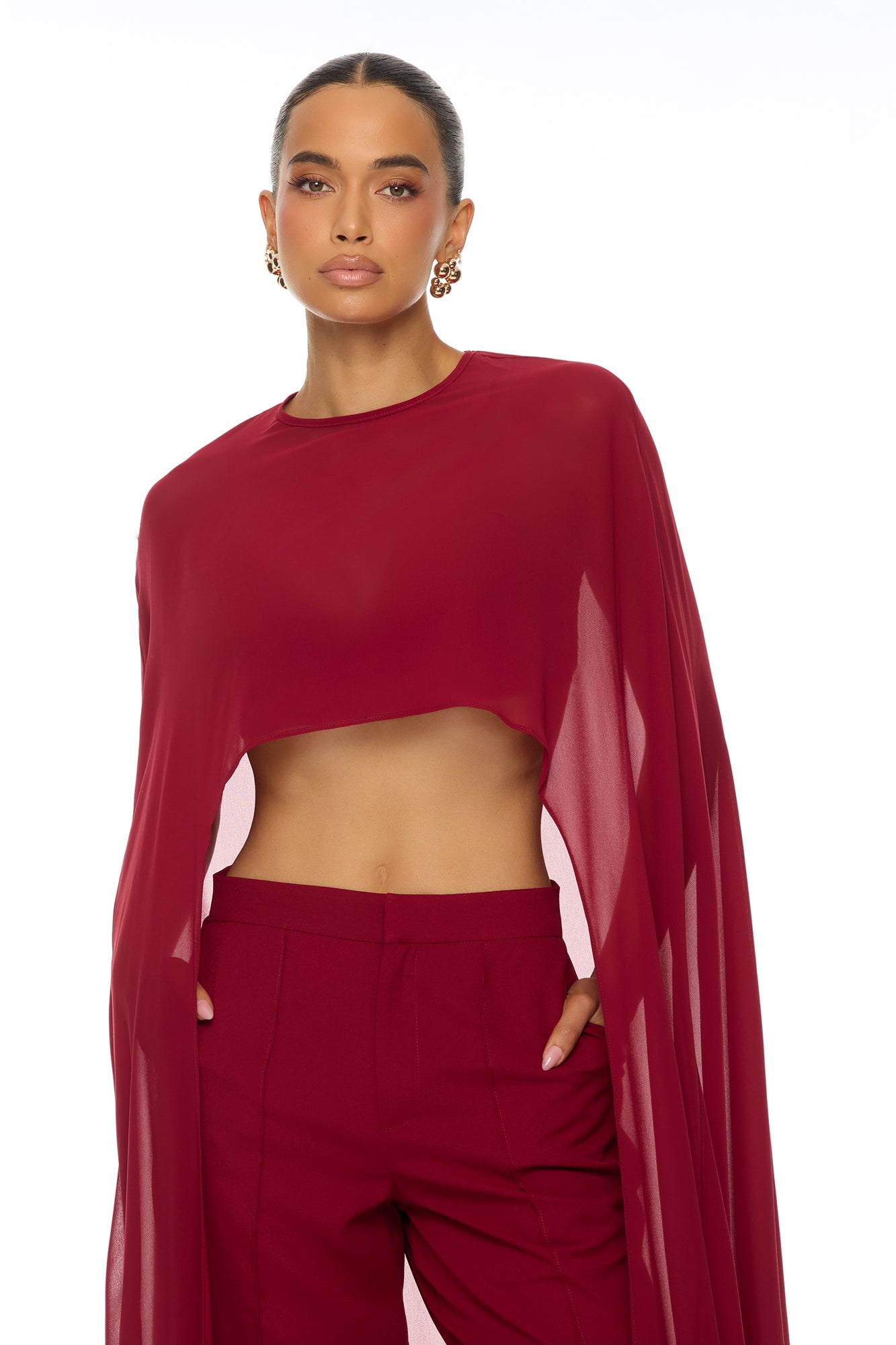 Forever Yours Chiffon Pant Set - DarkRed