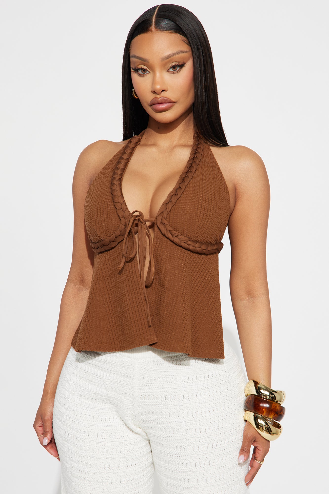 New Horizons Braided Halter Top - Brown