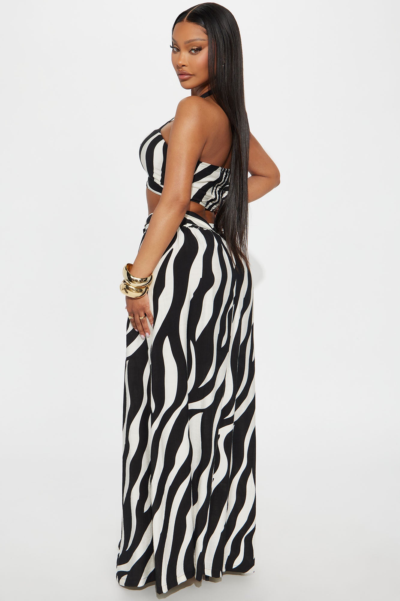 Sea Breeze Linen Maxi Skirt Set - Black/White