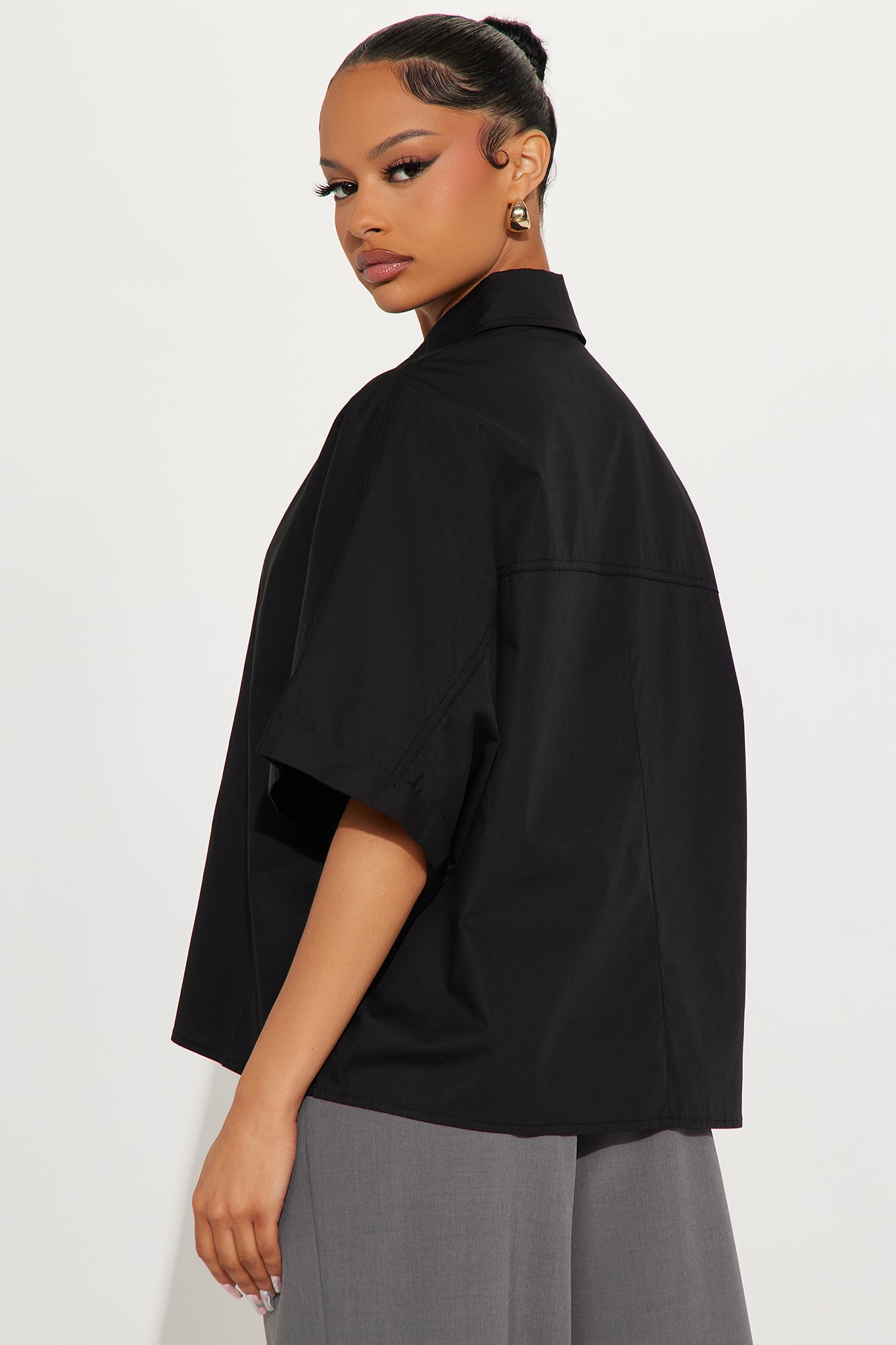 Sancie Oversized Poplin Button Up Shirt - Black