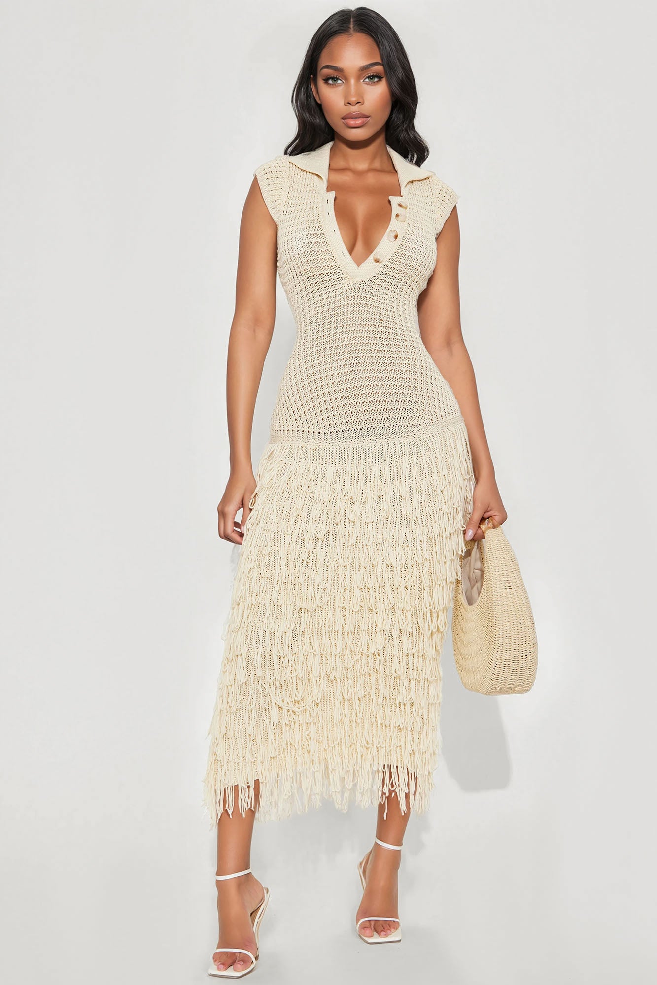 Catalina Crochet Maxi Dress - Cream