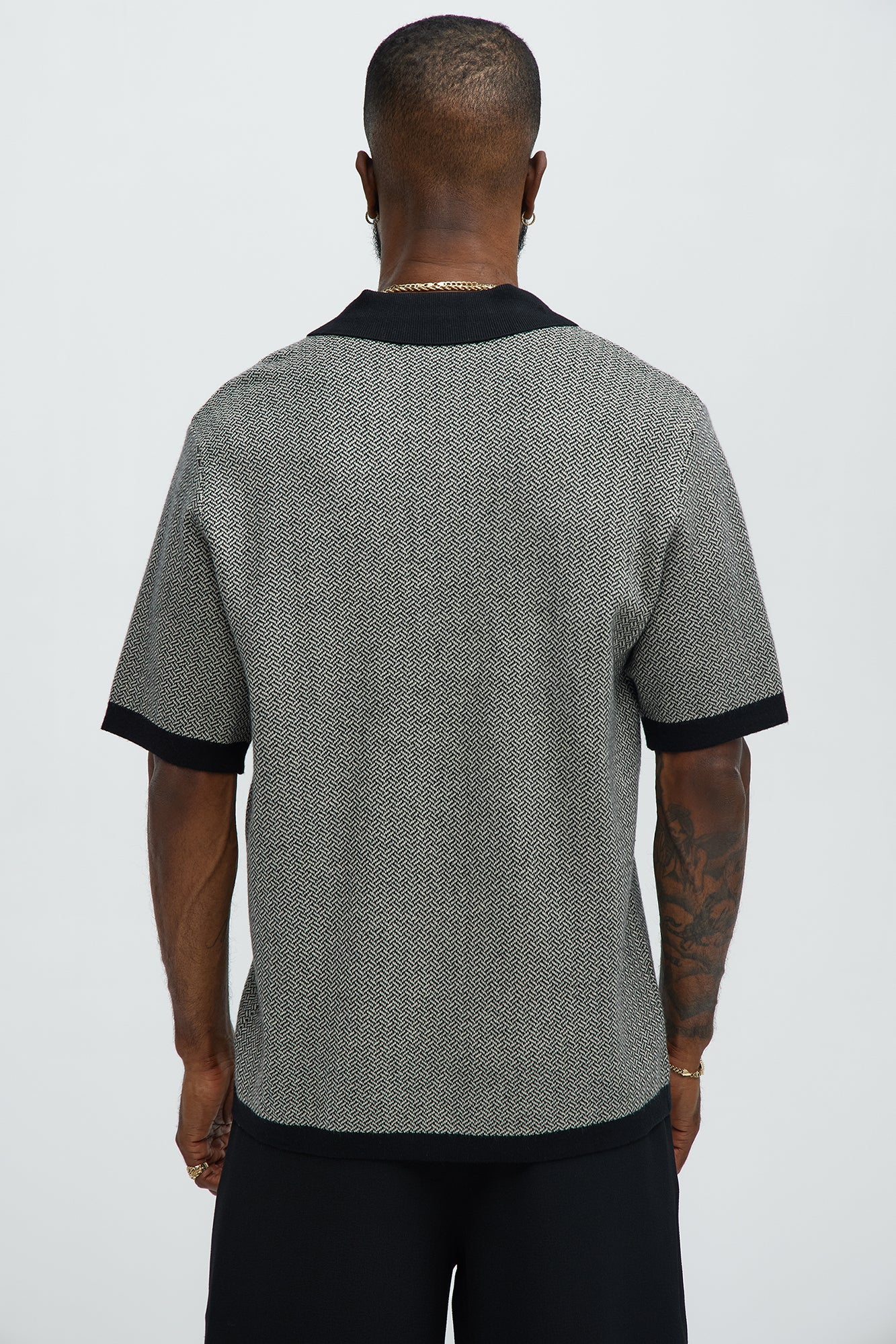 Harry Herringbone Button Down Sweater Polo - Black/combo