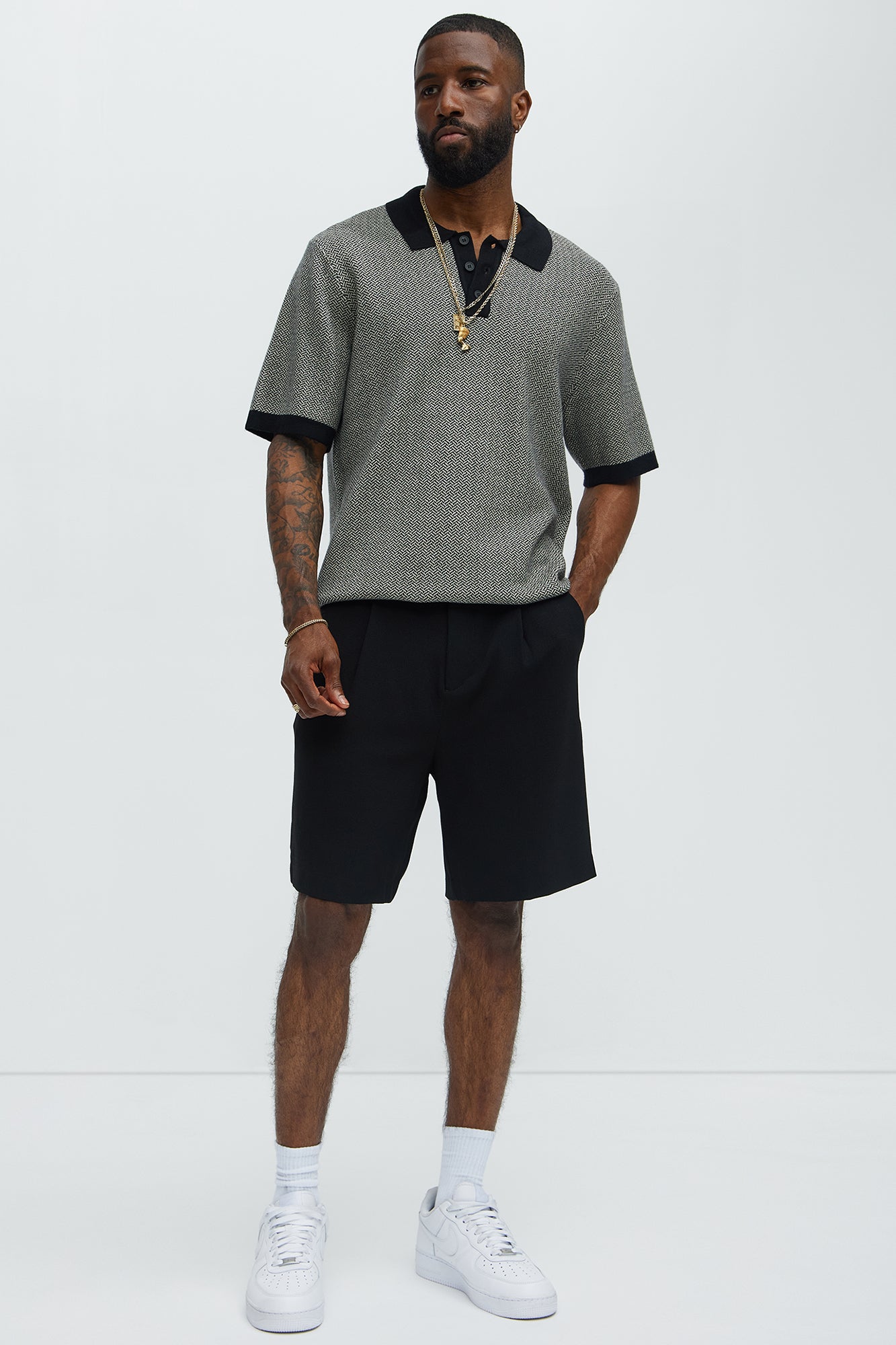 Harry Herringbone Button Down Sweater Polo - Black/combo