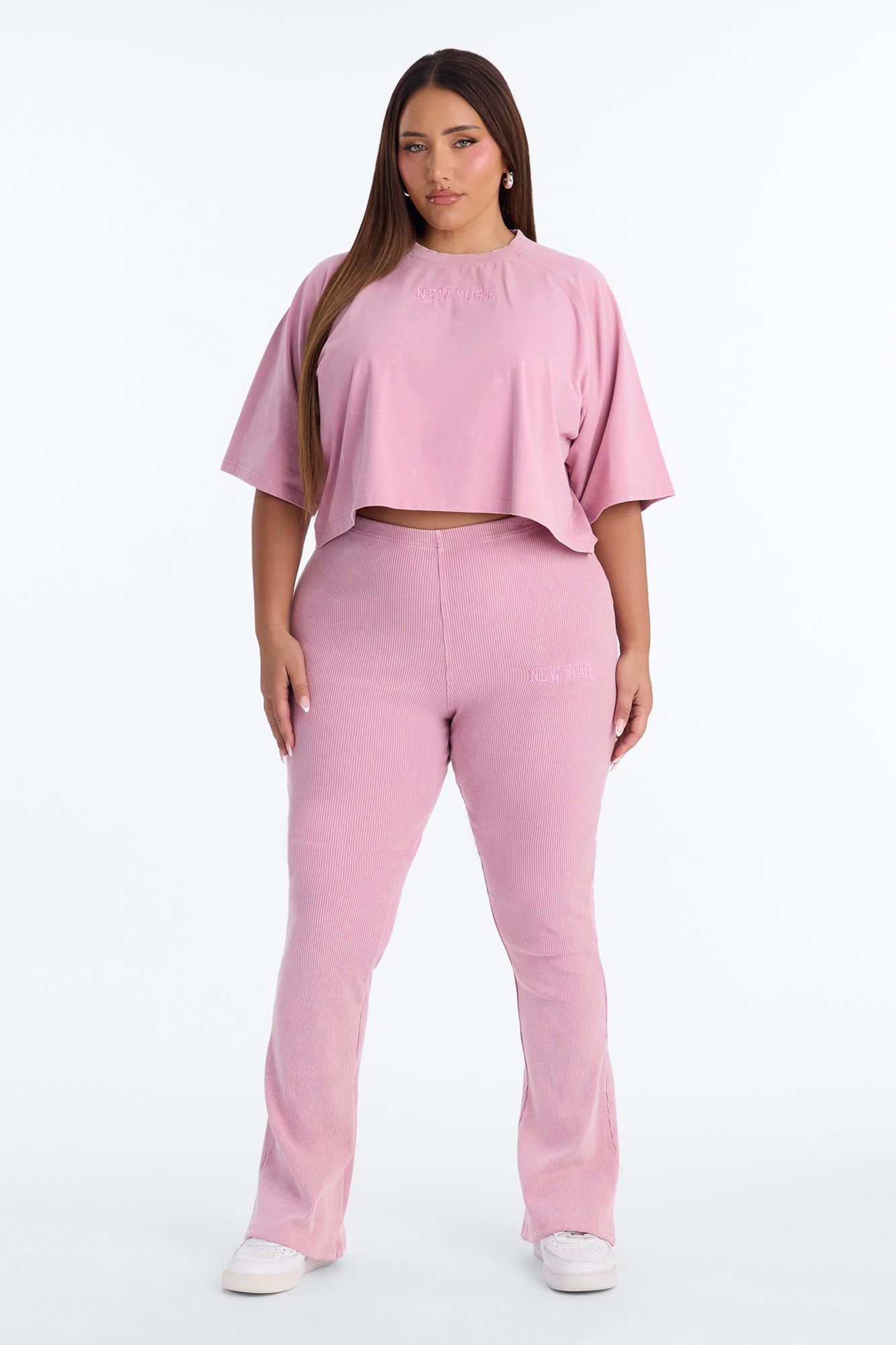In New York Ribbed Legging Set - Pink