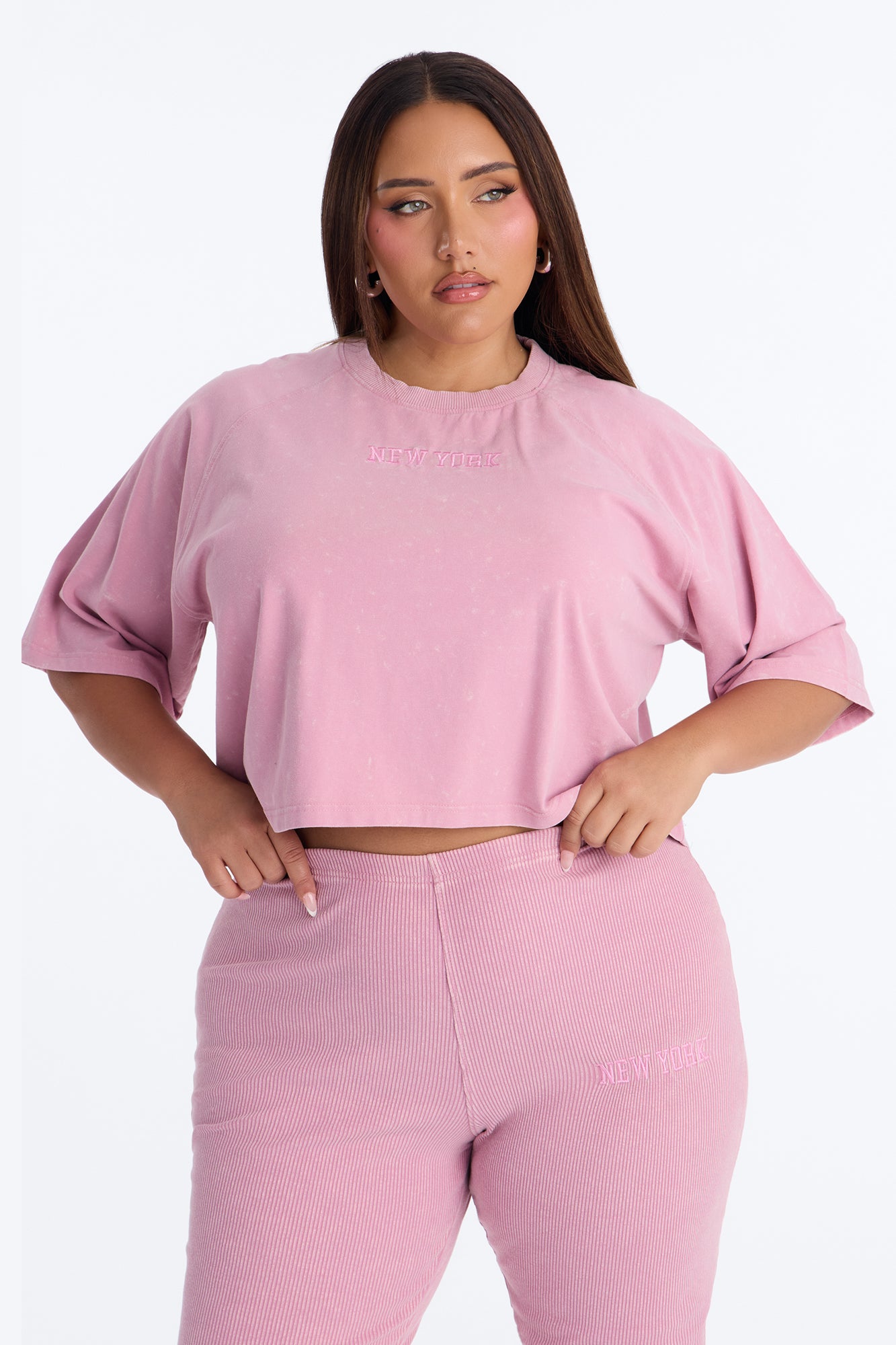 In New York Ribbed Legging Set - Pink