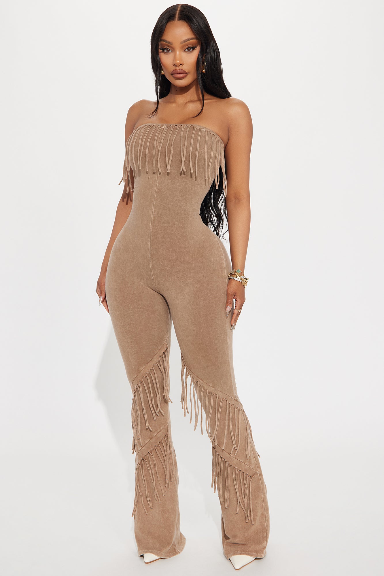 Good Times Fringed Jumpsuit - Mocha