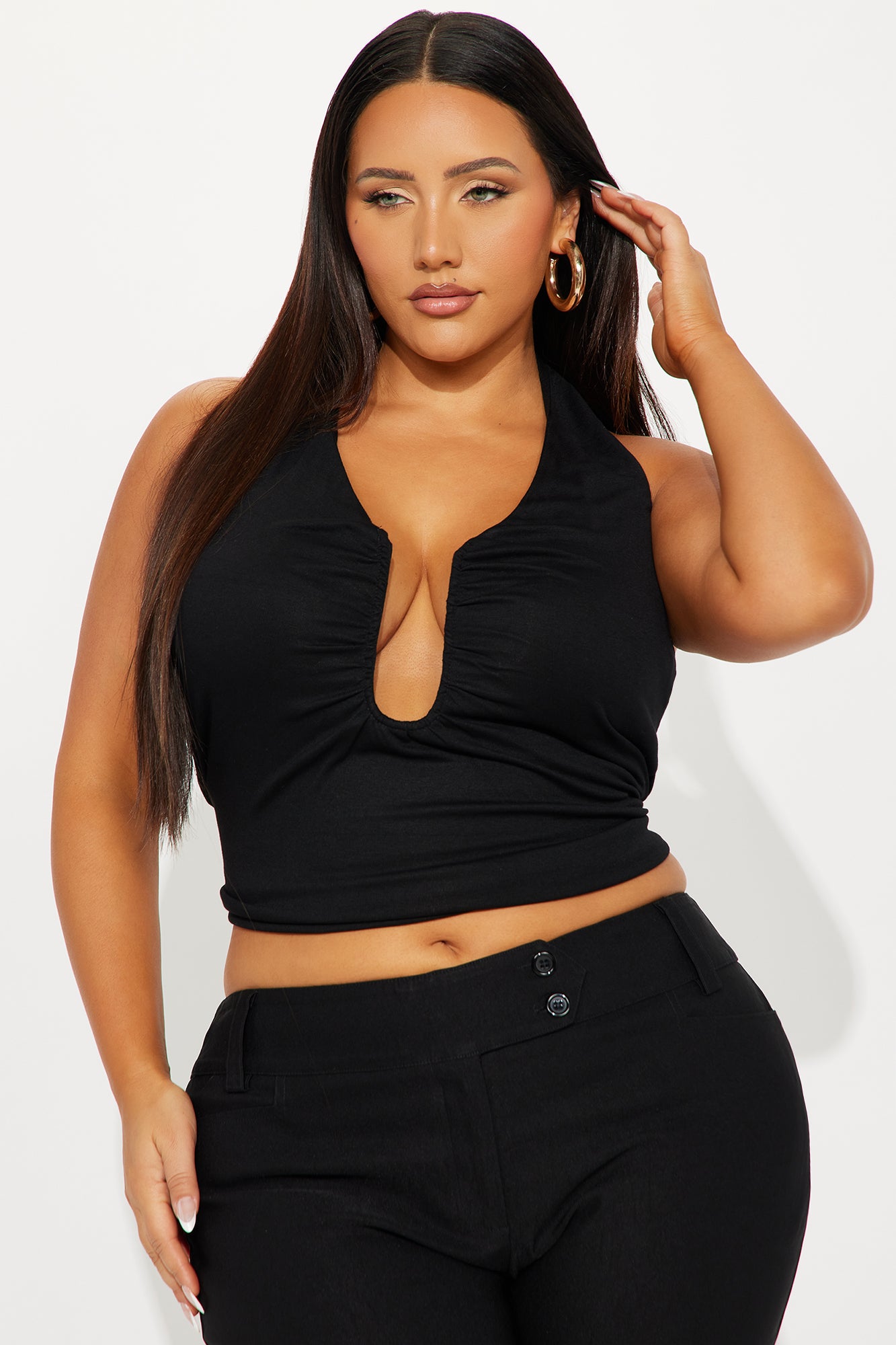 Sophia V-Neck Halter Top - Black