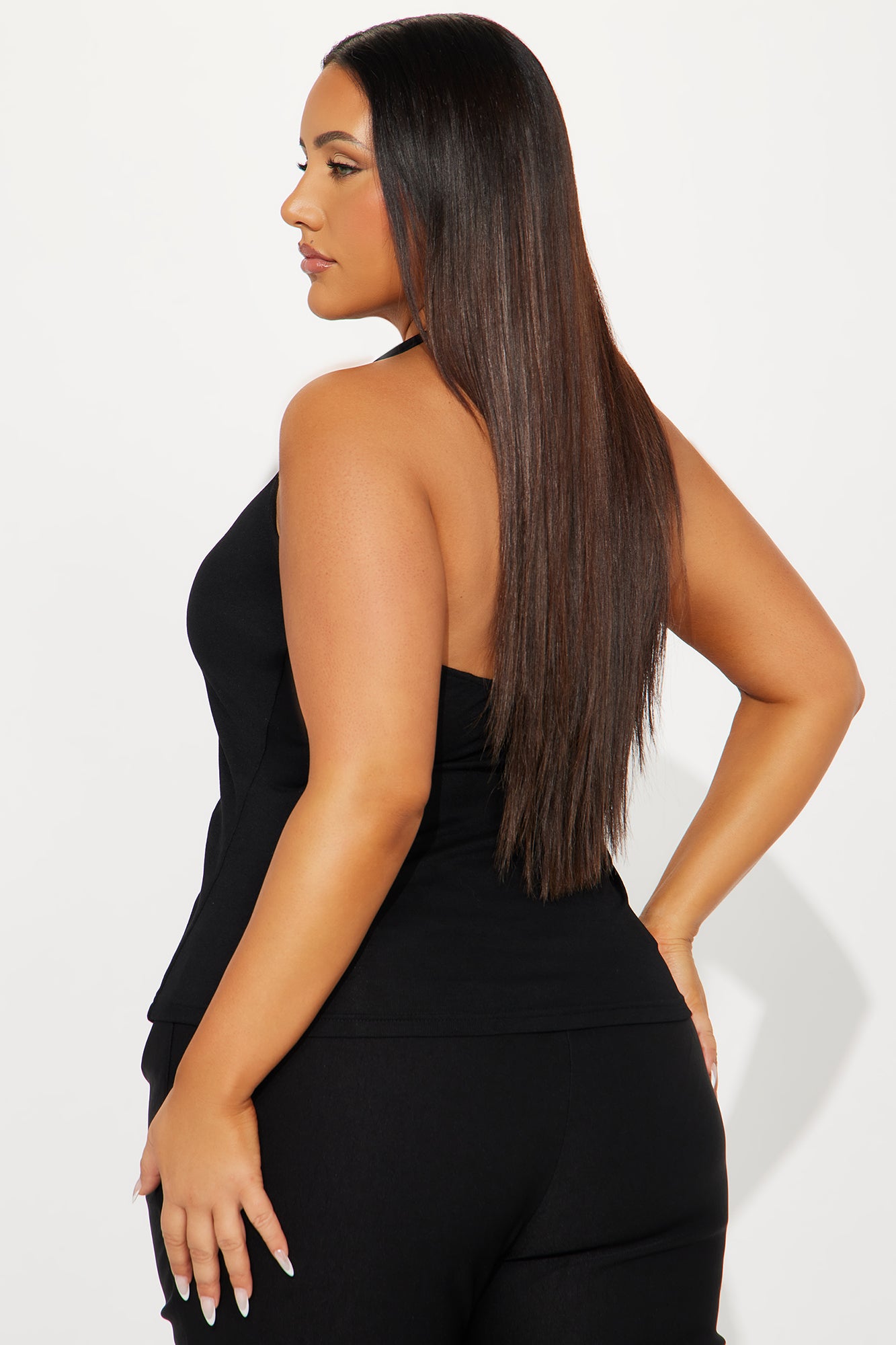 Sophia V-Neck Halter Top - Black