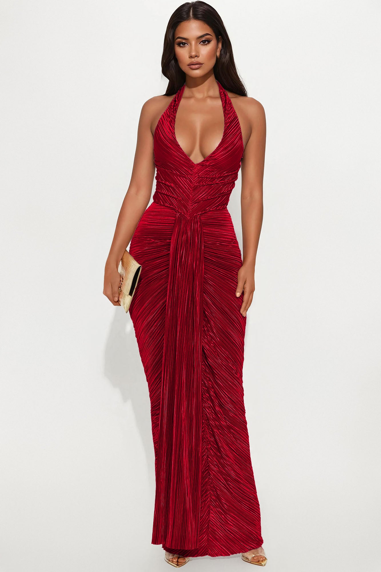 My Moment Pleated Maxi Dress - DarkRed