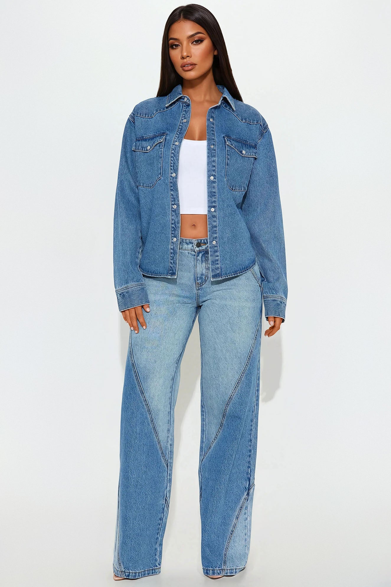 Fierce Competition Washed Denim Oversized Button Up Shirt - Medium Wash