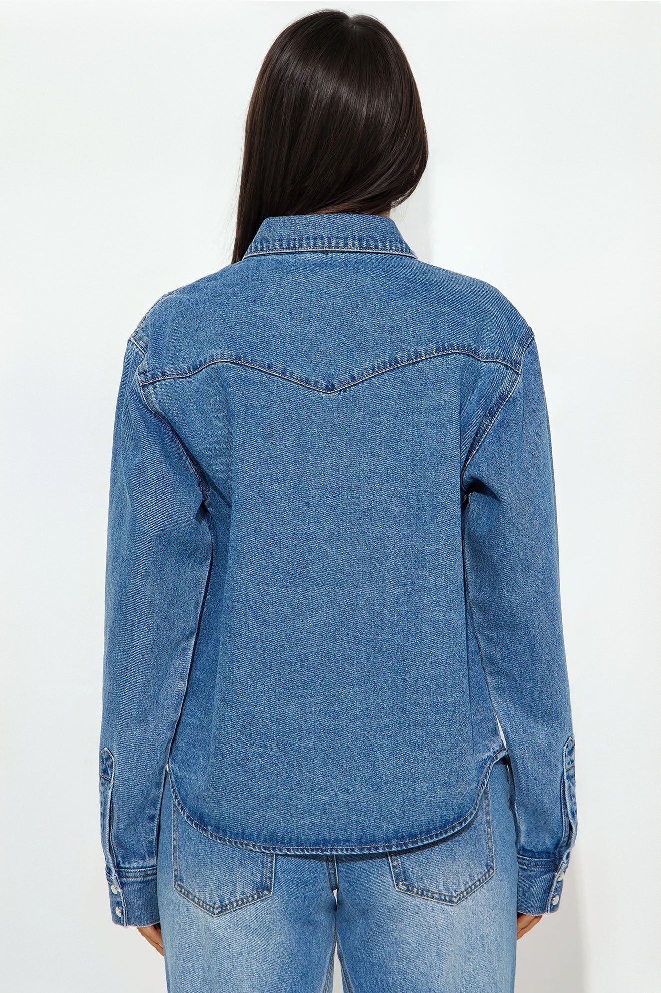 Fierce Competition Washed Denim Oversized Button Up Shirt - Medium Wash